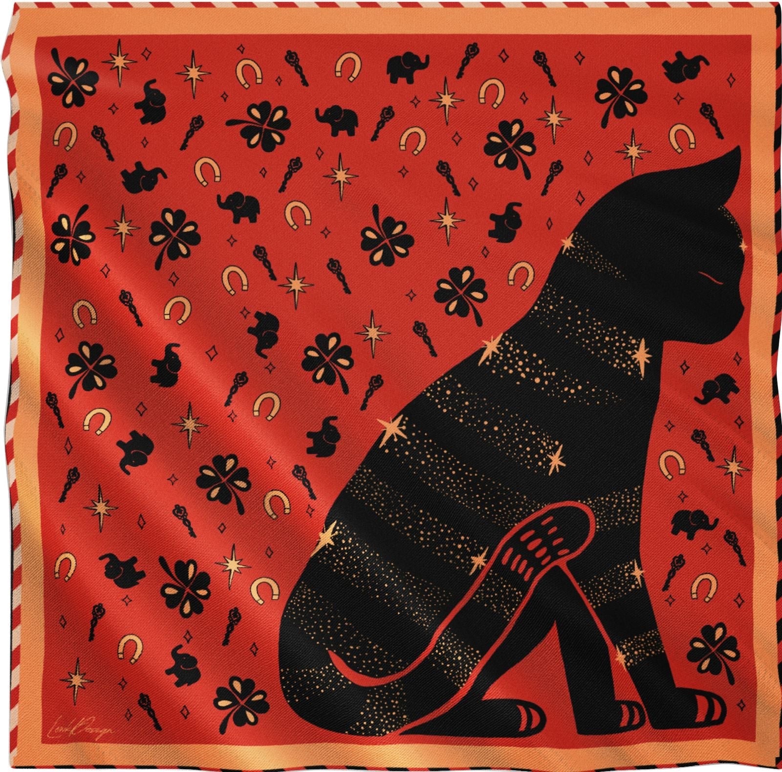 Luck Collection Silk Scarf | Bandana - Lucky Black Cat Print