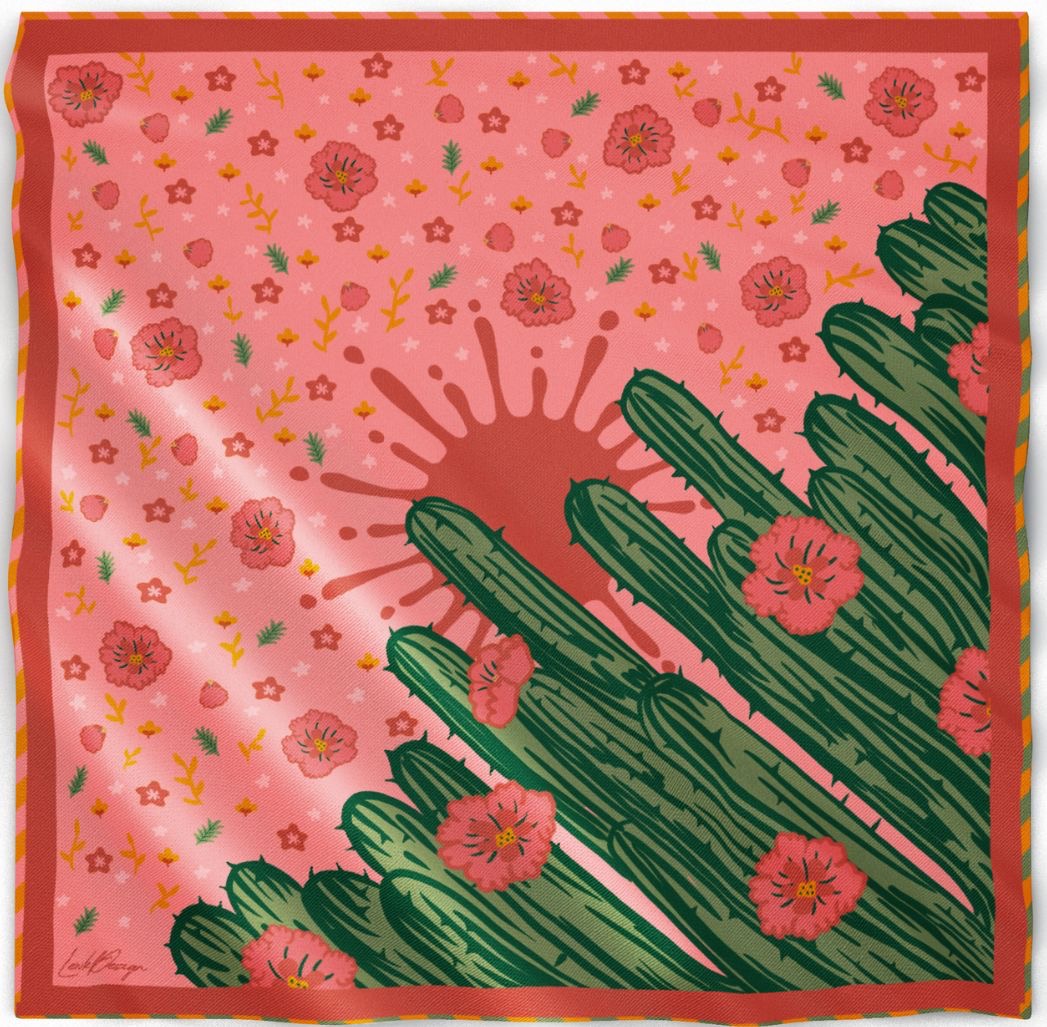 Positivity Collection Silk Scarf | Bandana - Desert Cactus Print