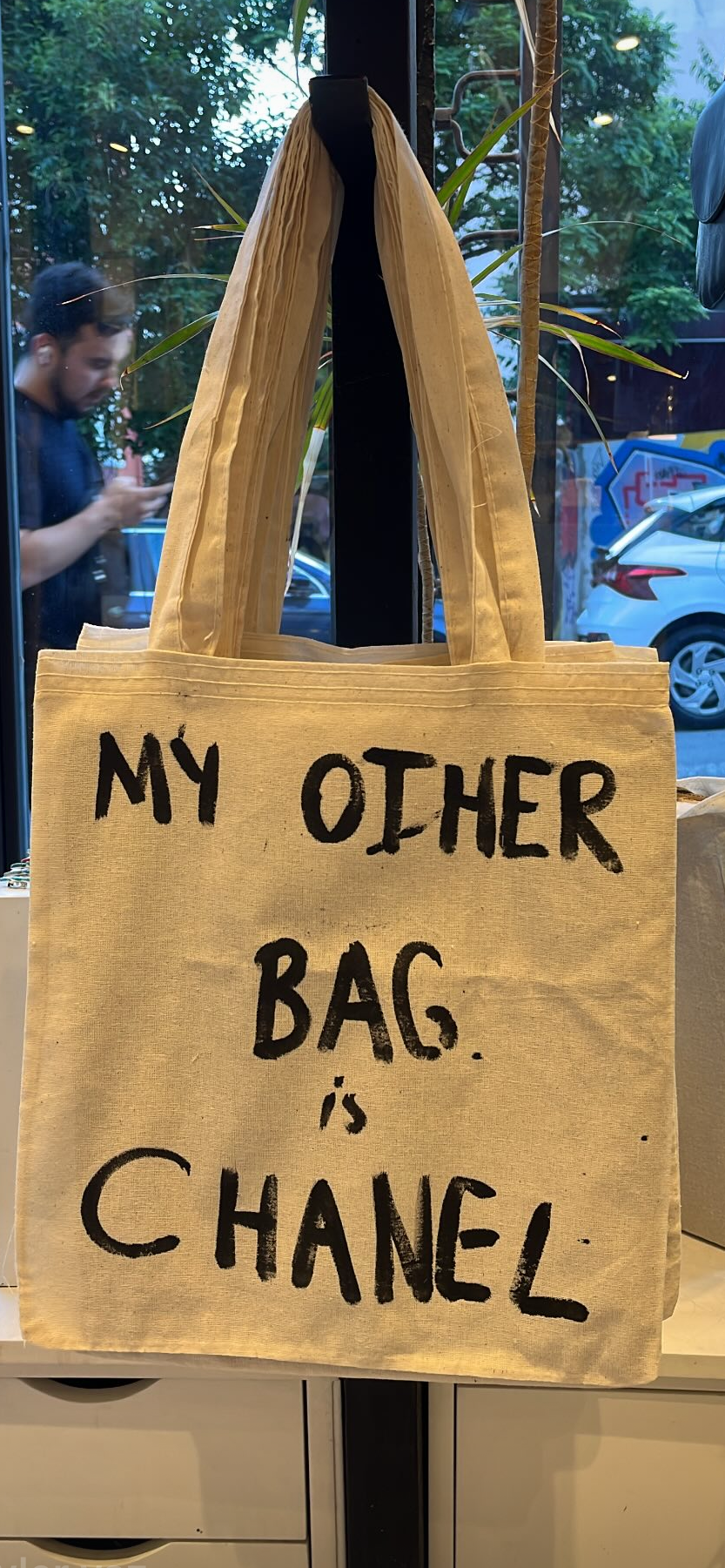 "MY OTHER BAG IS CHANEL" Hand-Painted Tote Bag