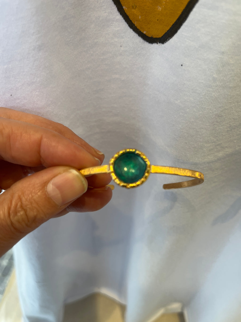 Gold-Plated Bronze Adjustable Cuff Bracelet - Green Enamel