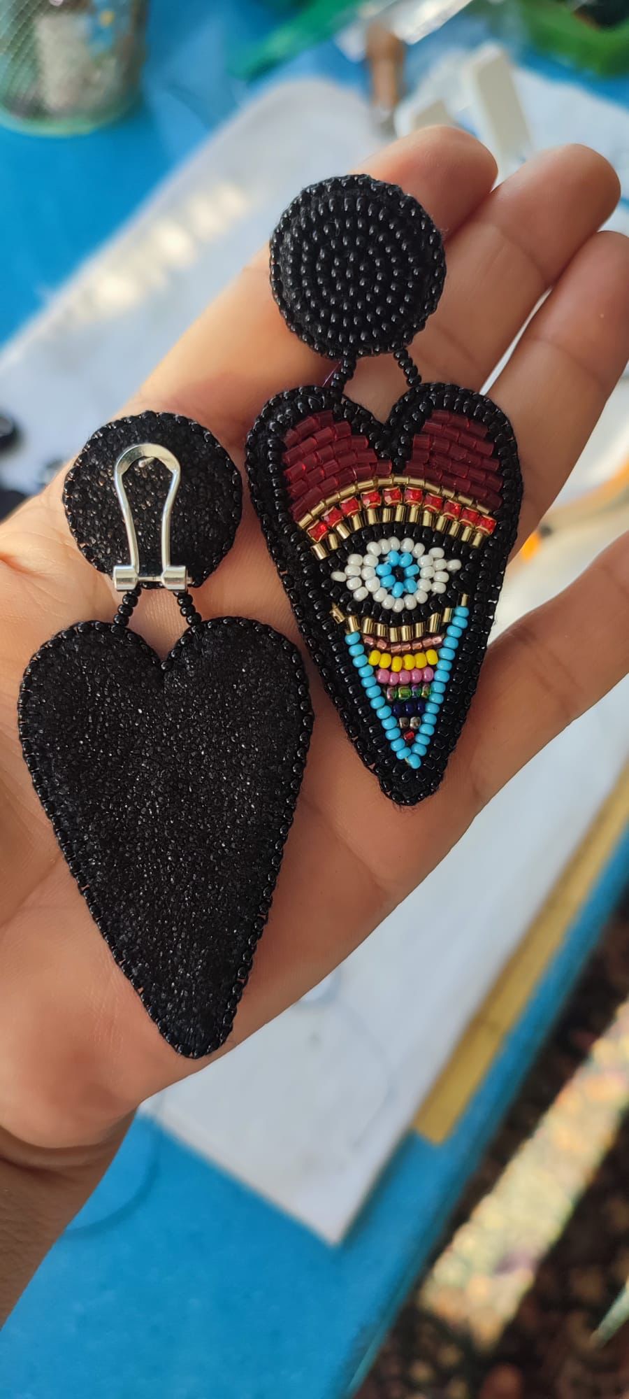 Handmade Evil Eye Heart Earrings - Black & Multicolor