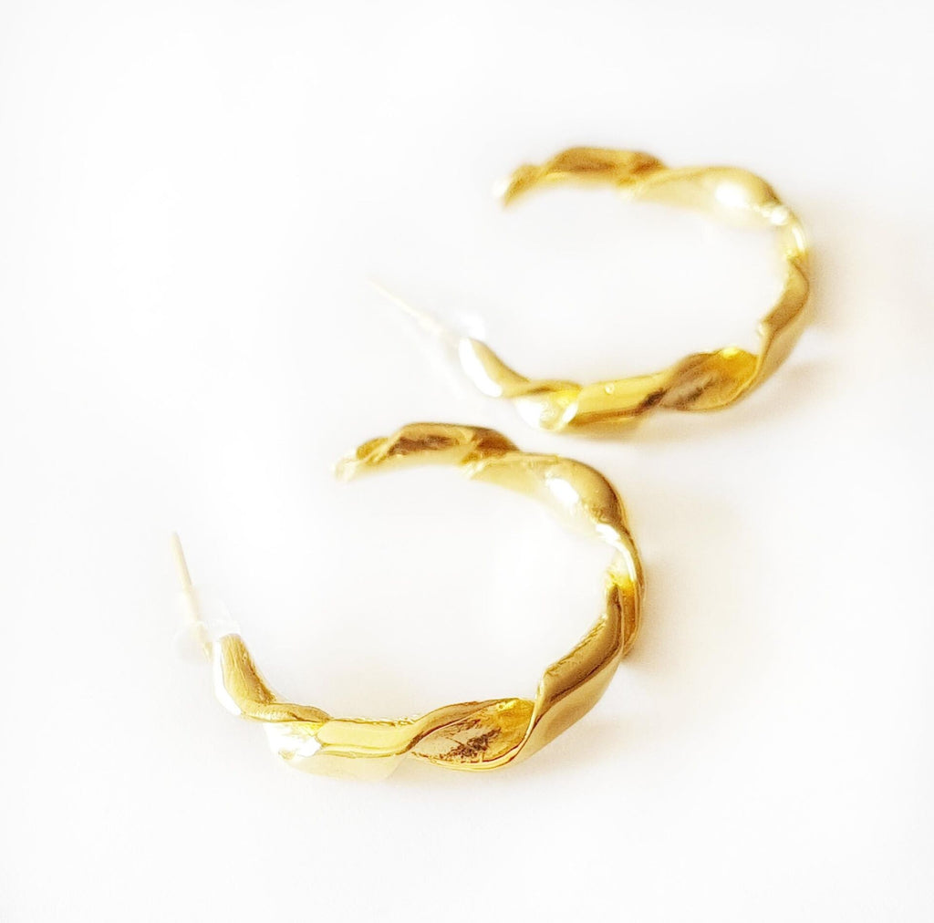 Handcrafted Medium Twisted Bronze Hoop Earrings