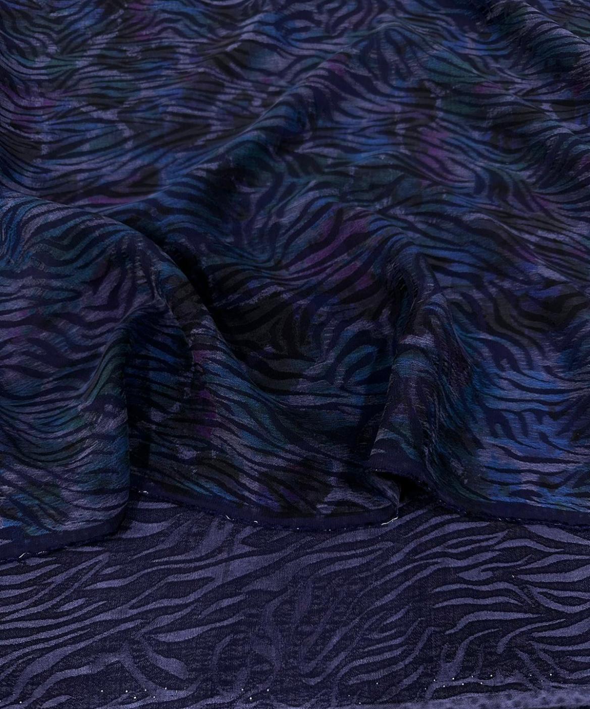 Washed Silk Kupra Zebra Bomber Jacket - Navy Blue