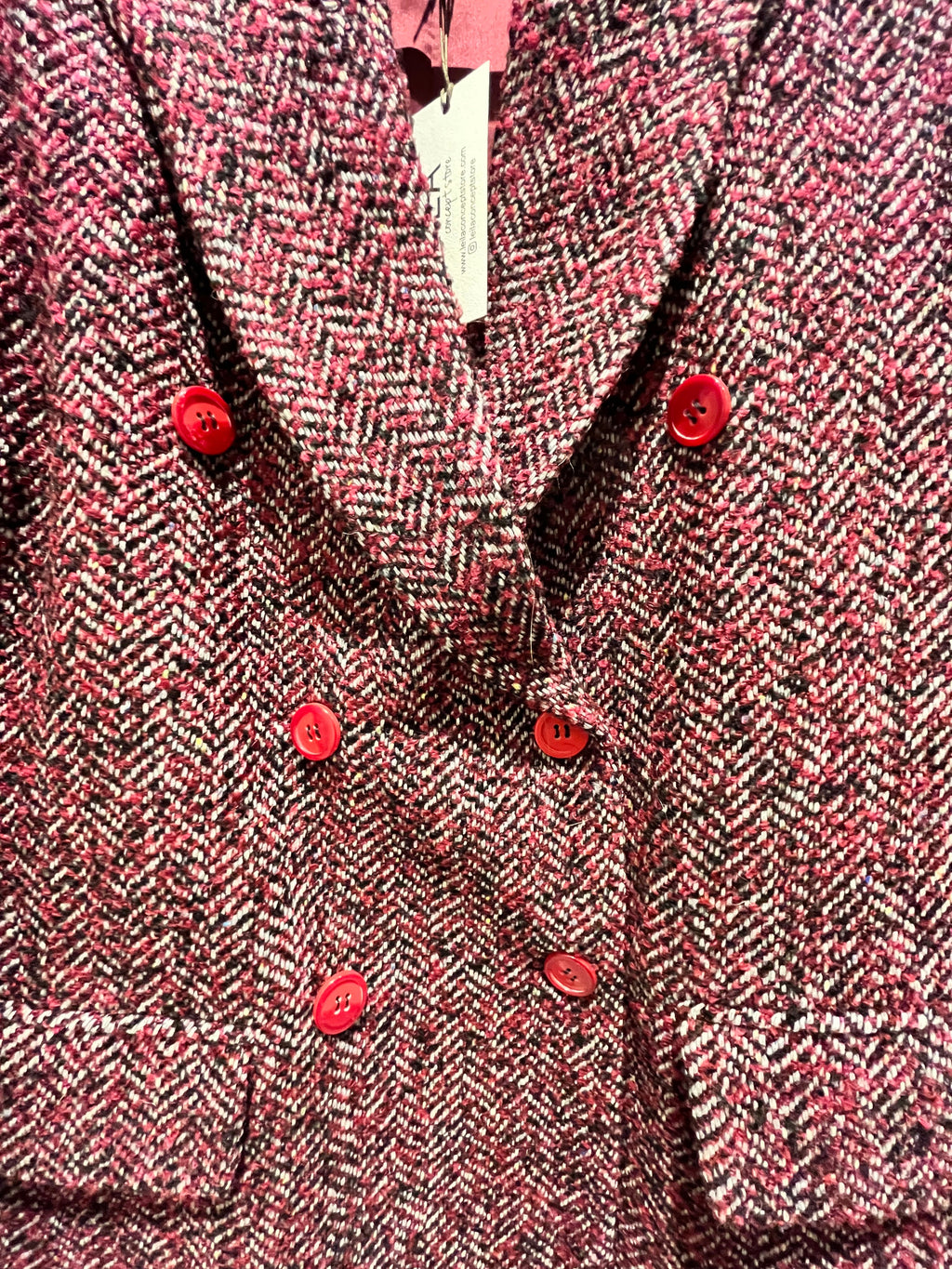 Premium Pink Tweed Blazer with Red Satin Buttons