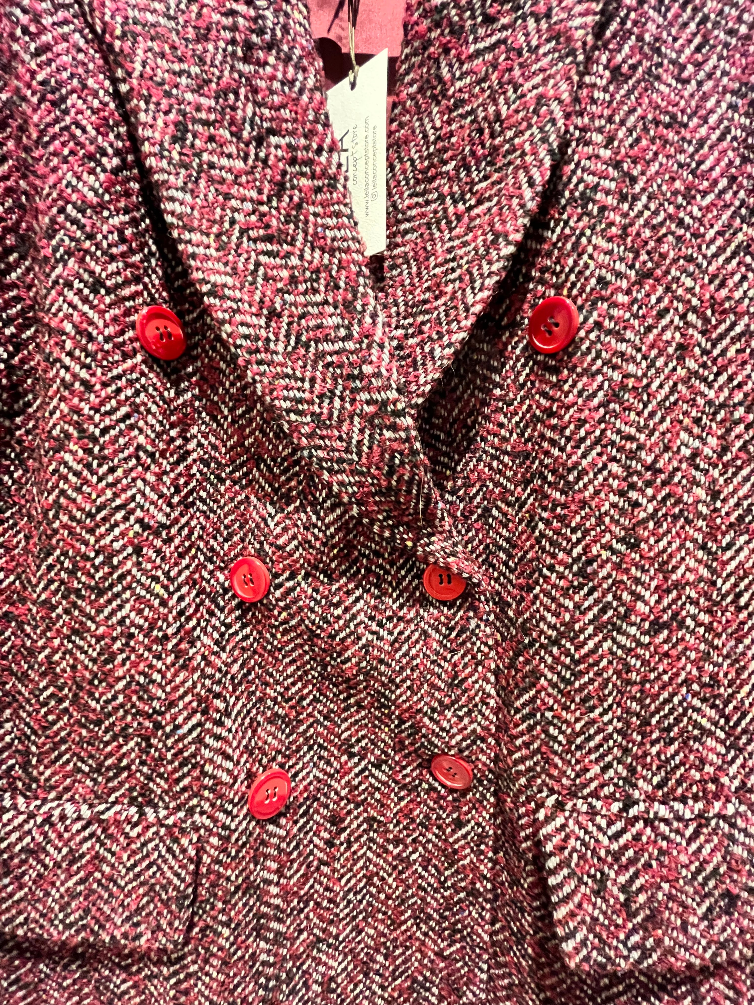 Premium Pink Tweed Blazer with Red Satin Buttons