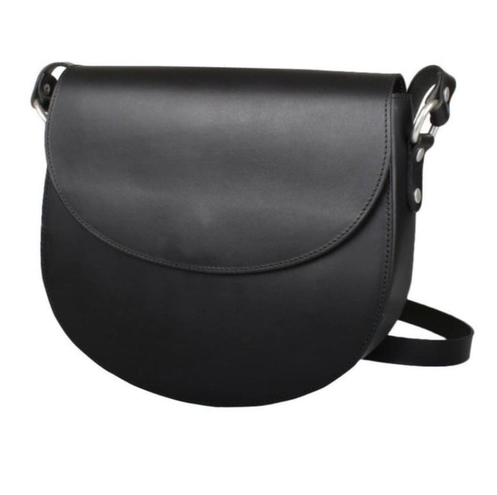 Handcrafted Black Leather Crossbody Bag with Adjustable Strap