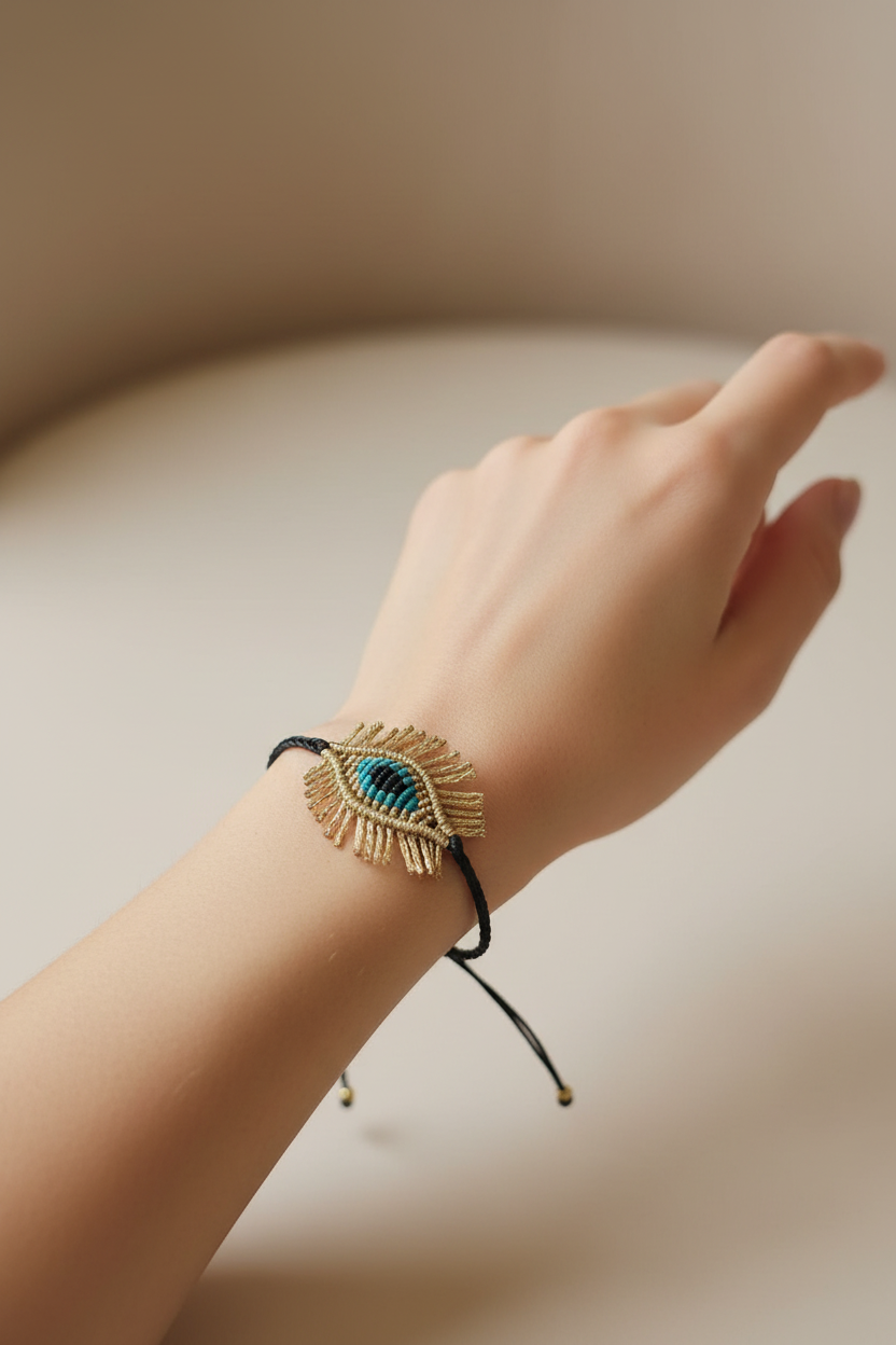 Handmade Fringed Evil Eye Small Bracelet