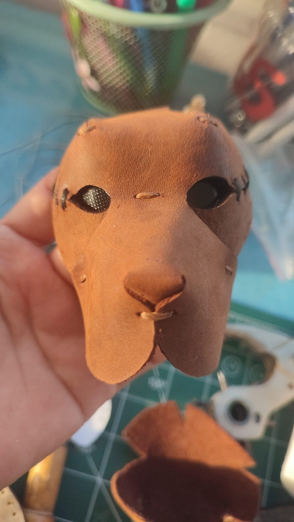 Handmade Leather Dog Head Keychain - Premium Pet Lover Accessory