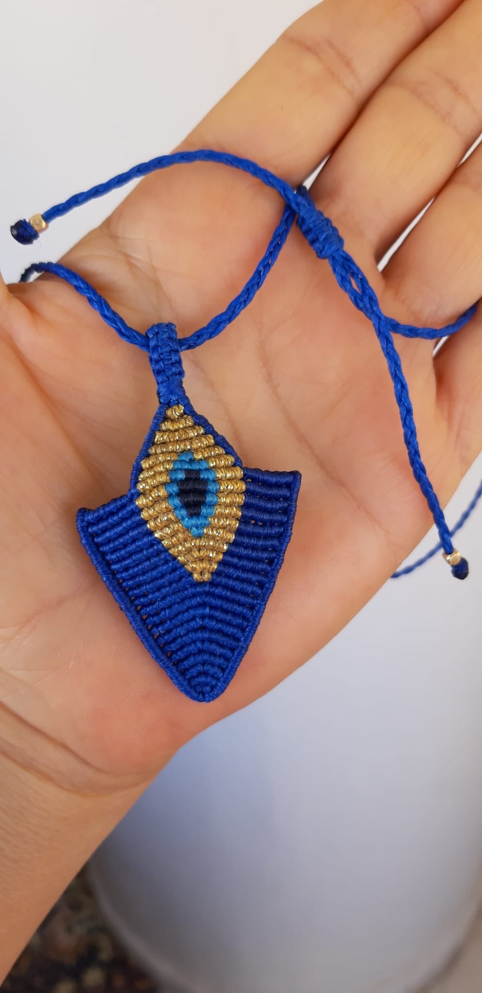 Handmade Macrame Evil Eye Necklace - Royal Blue - Adjustable