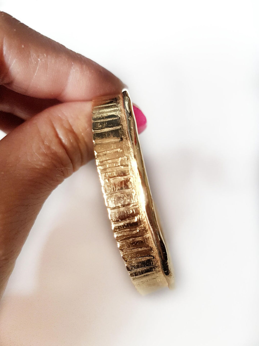 Handcrafted Adjustable Gold-Plated Bronze Striped Cuff Bracelet