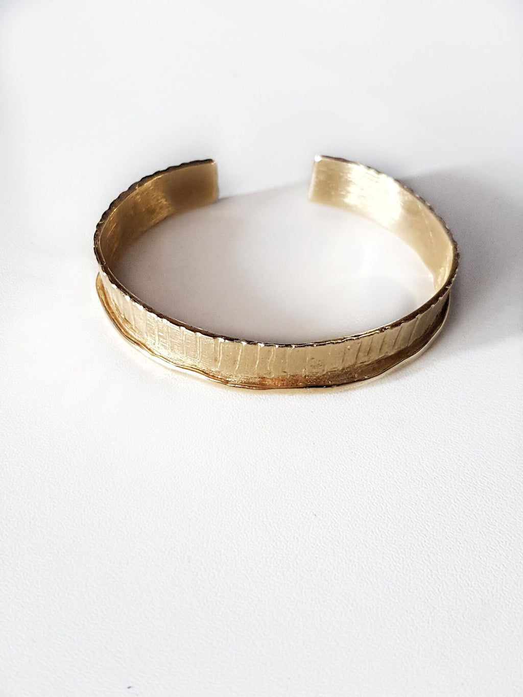 Handcrafted Adjustable Gold-Plated Bronze Striped Cuff Bracelet