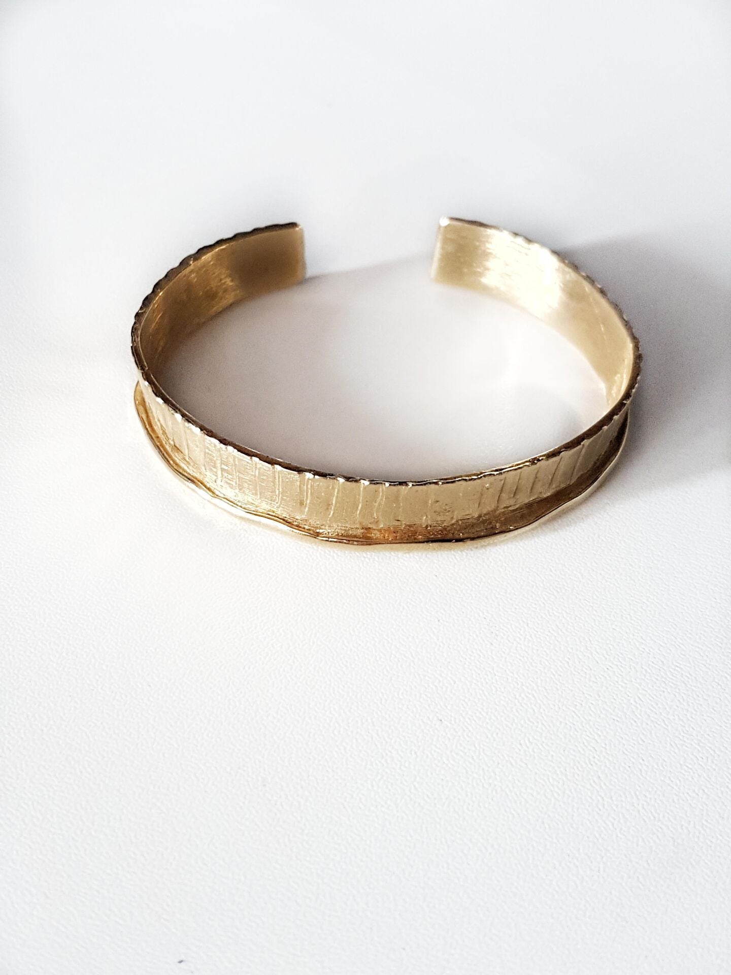 Handcrafted Adjustable Gold-Plated Bronze Striped Cuff Bracelet