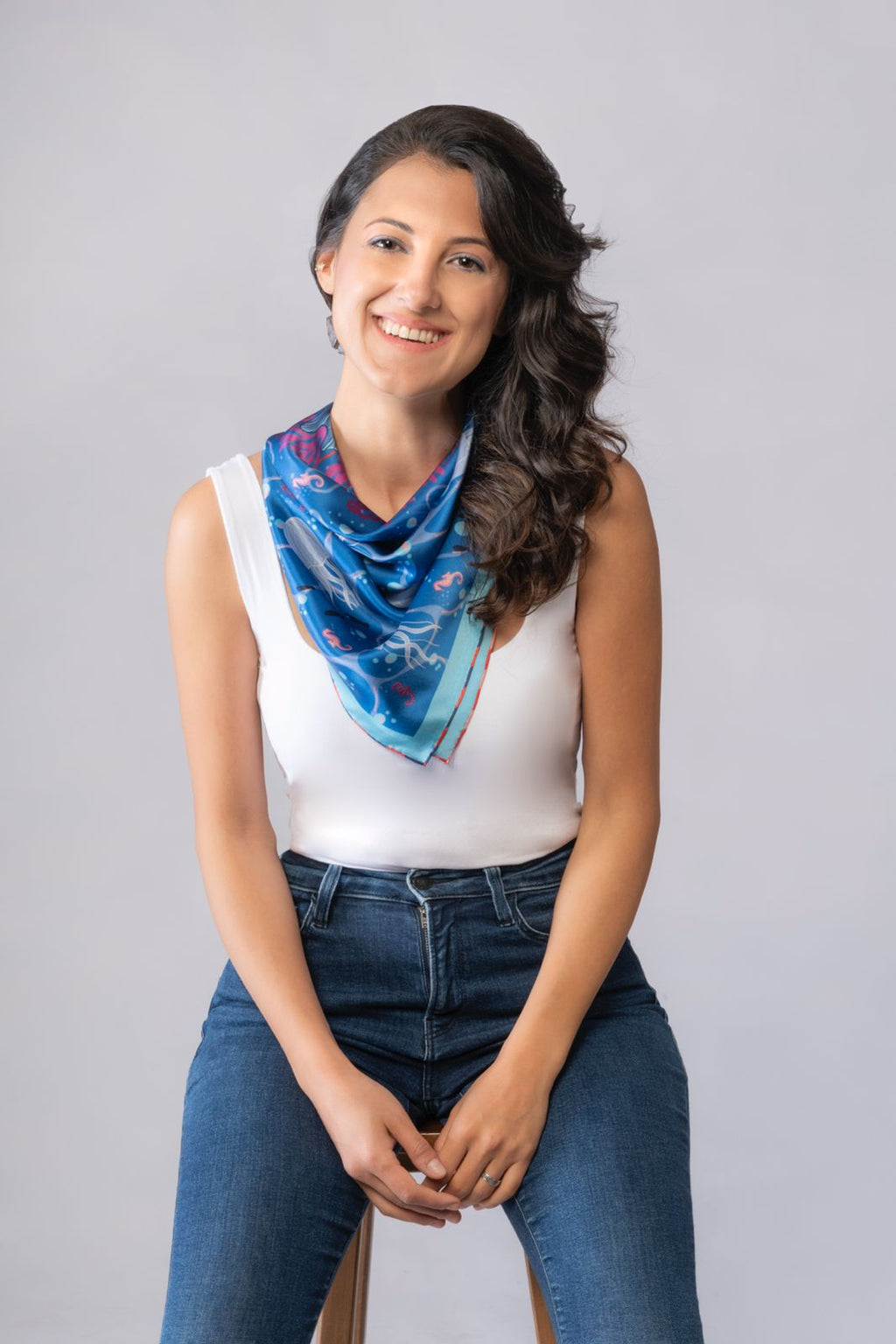 Discovery Collection Silk Scarf | Bandana - Ocean Mermaid Print