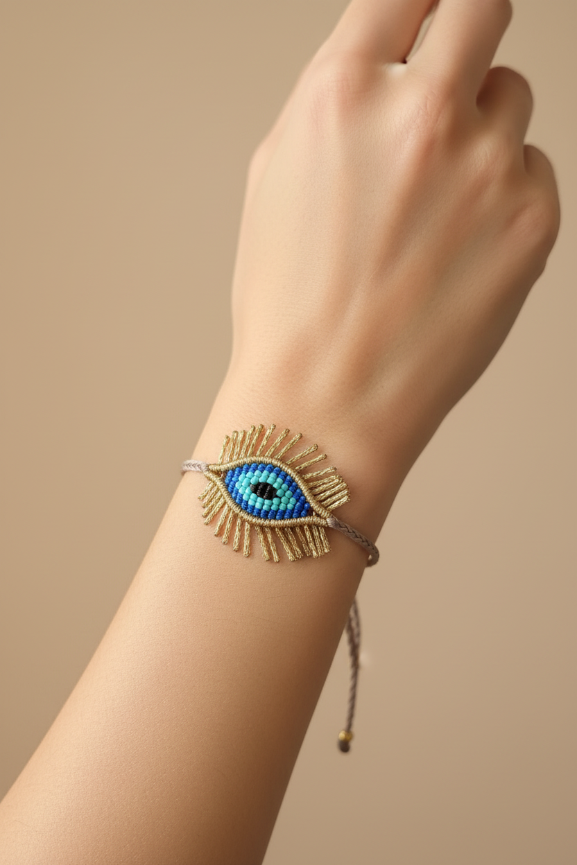 Handmade Fringed Evil Eye Small Bracelet