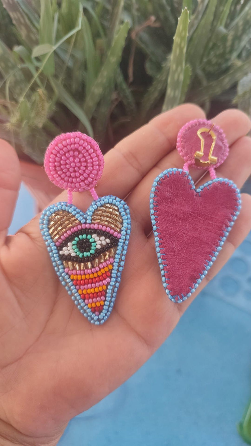 Handmade Evil Eye Heart Earrings