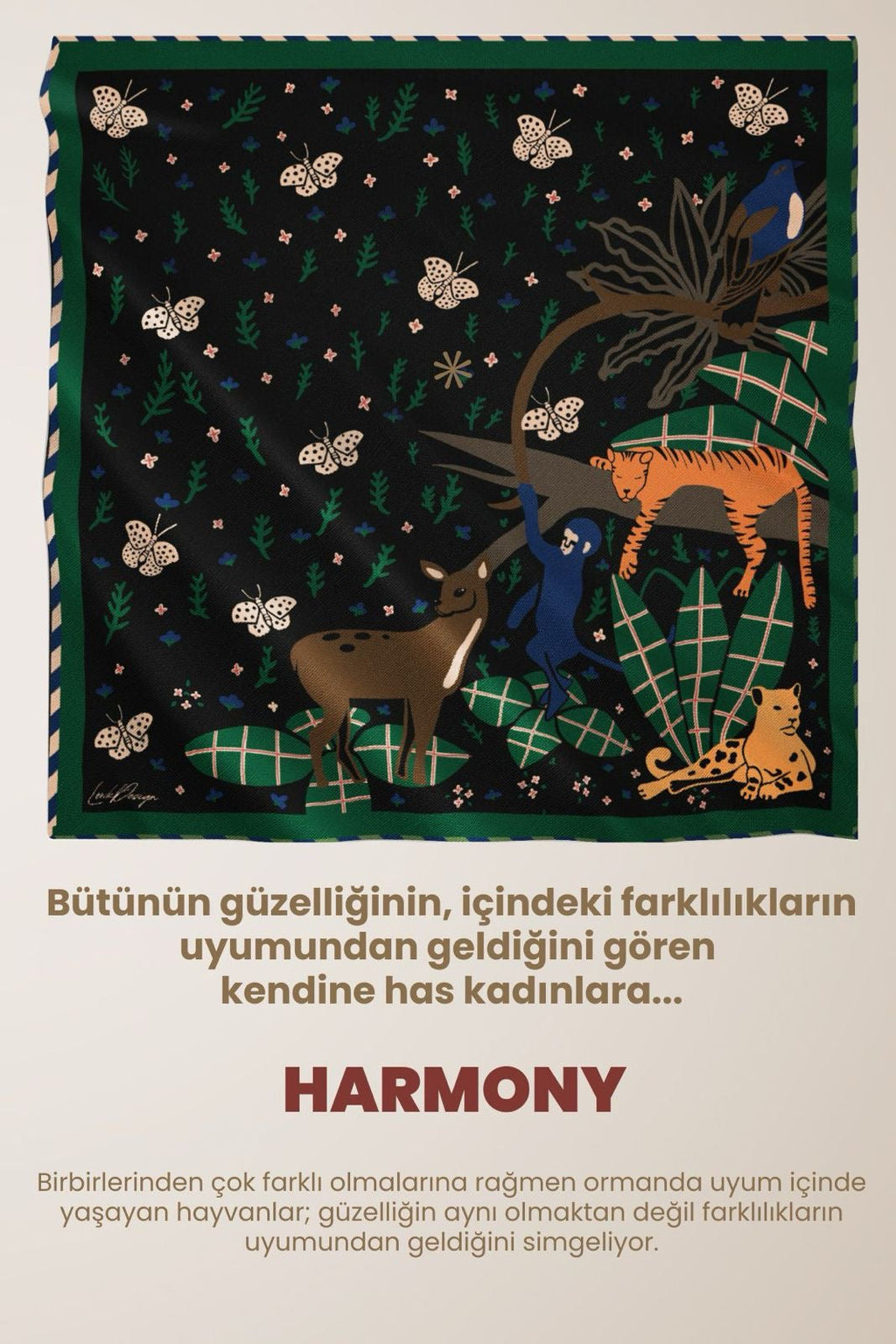 Harmony Collection Silk Scarf | Bandana - Forest Animals Print