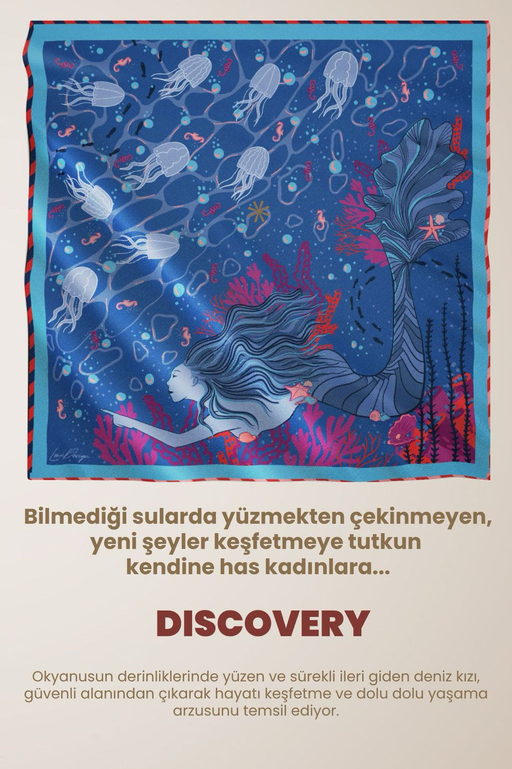 Discovery Collection Silk Scarf | Bandana - Ocean Mermaid Print