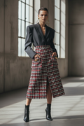 Knee-Length Slit Pocket Skirt - Red Houndstooth