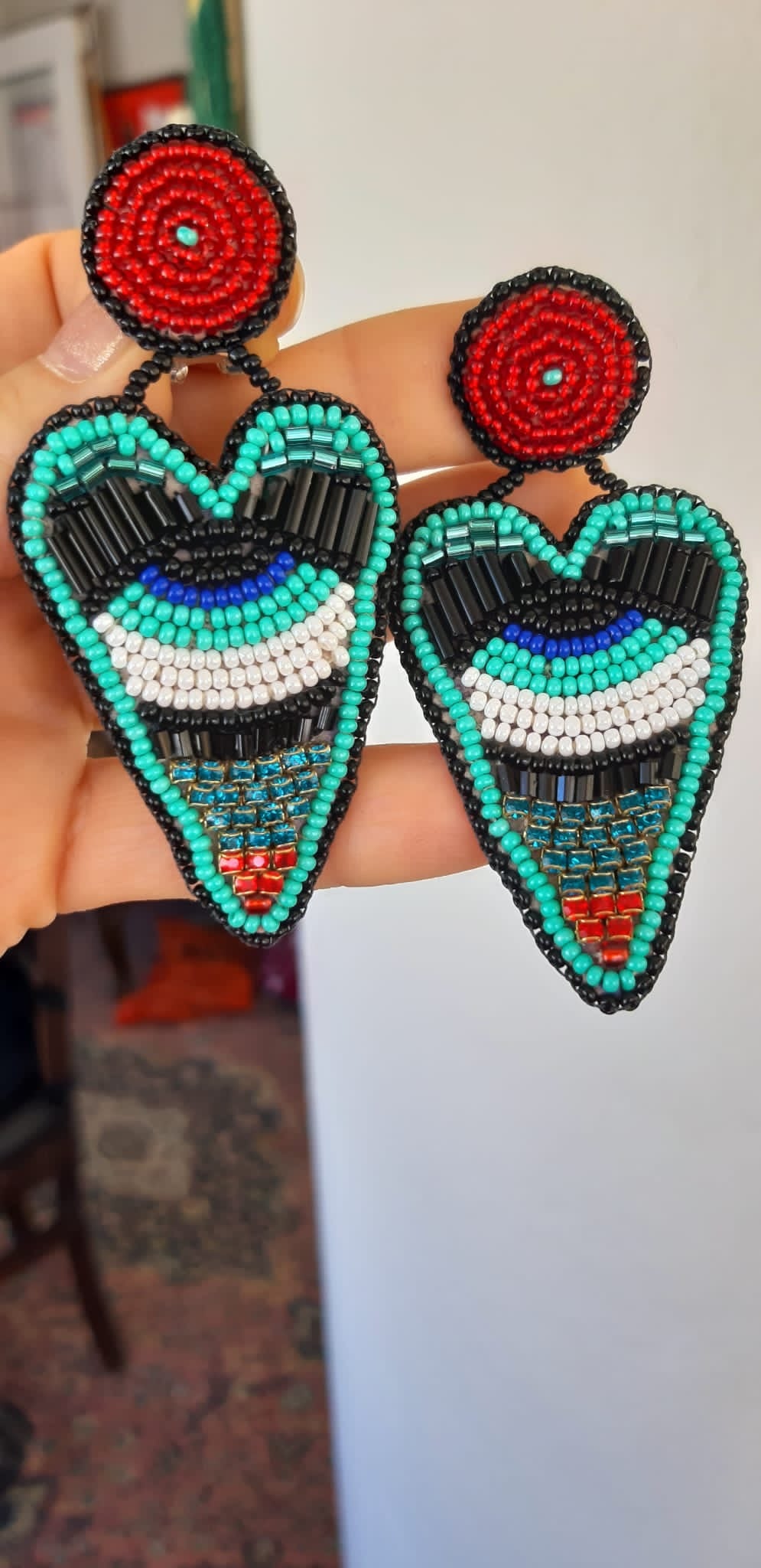 Handmade Beaded Evil Eye Earrings - Turkish Artisan Design