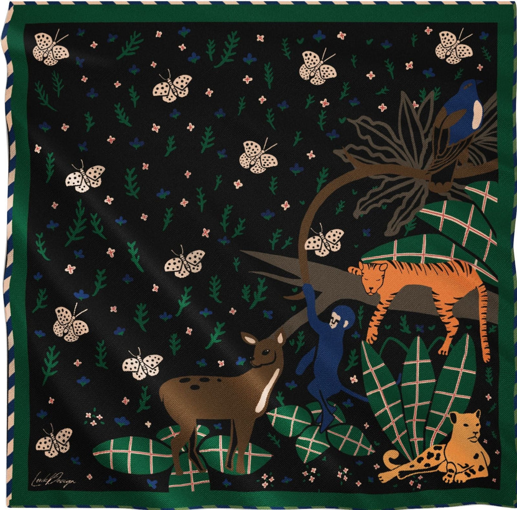 Harmony Collection Silk Scarf | Bandana - Forest Animals Print