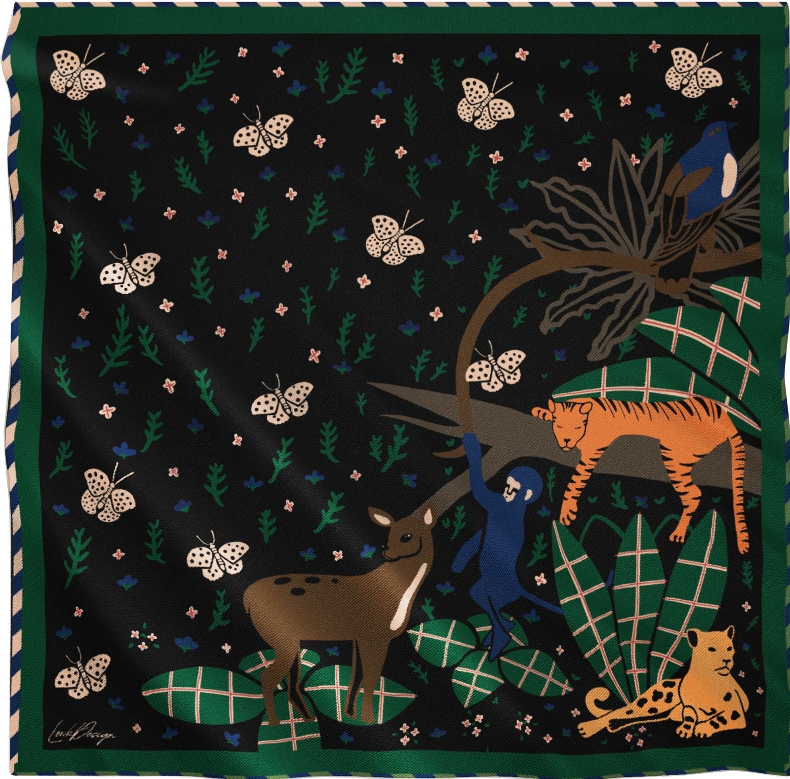 Harmony Collection Silk Scarf | Bandana - Forest Animals Print
