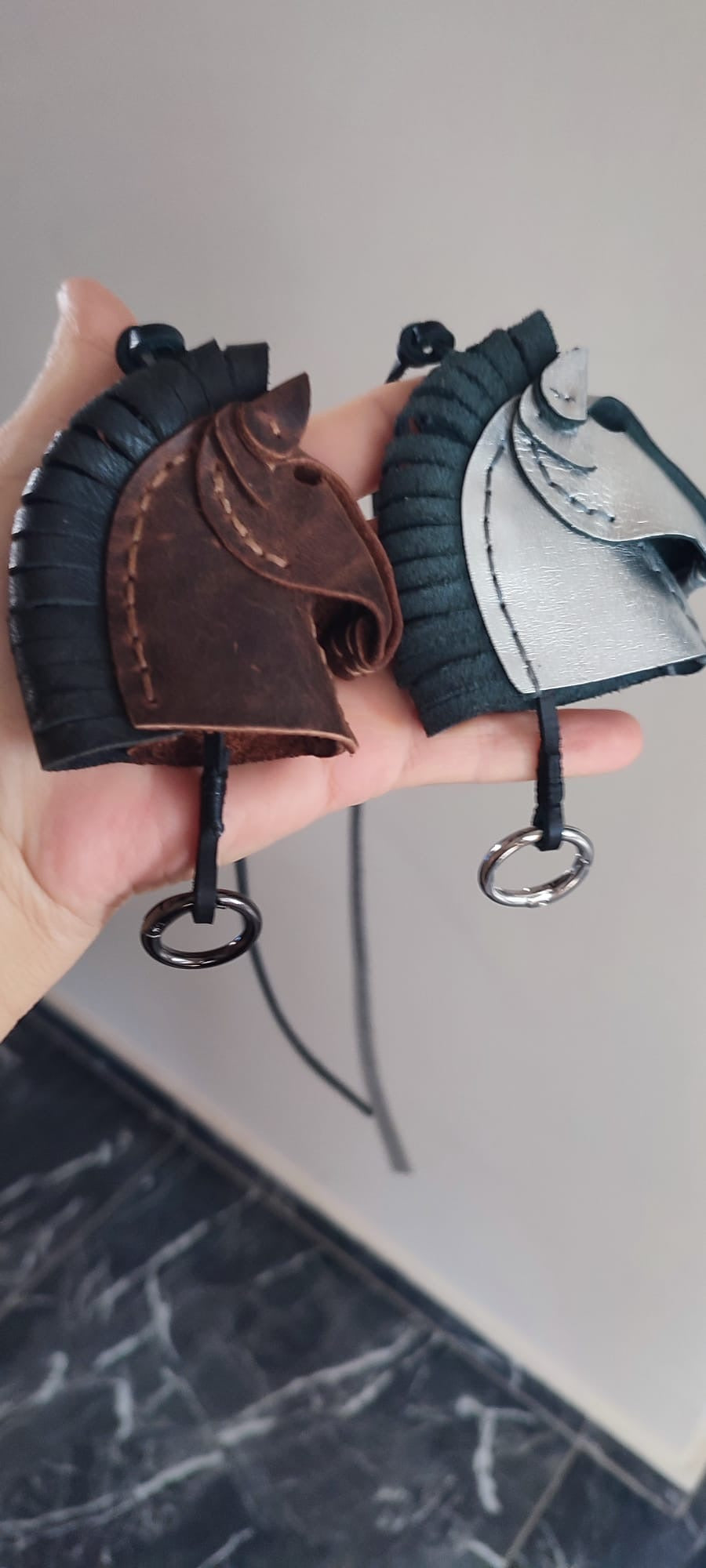 Handmade Leather Horse Head Keychain Brown - Premium Equestrian Gift