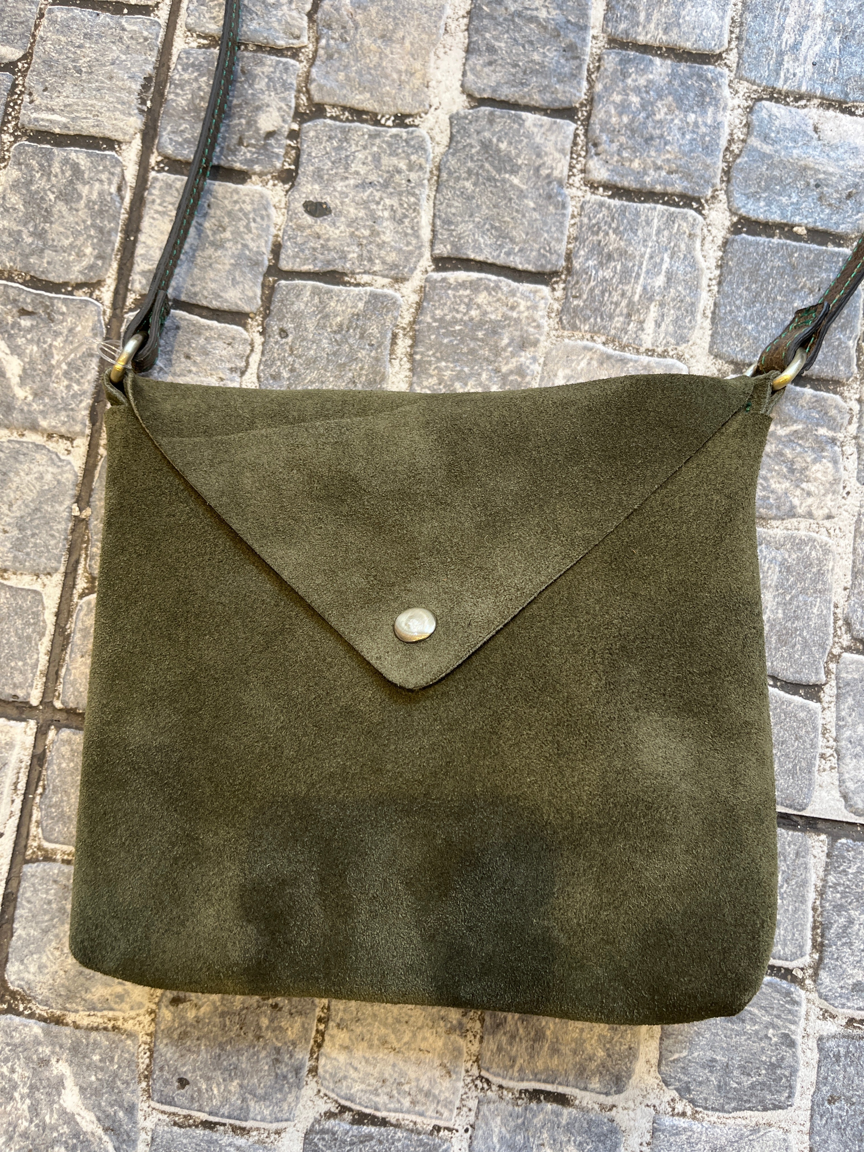 Olive Green Suede Envelope Crossbody Bag