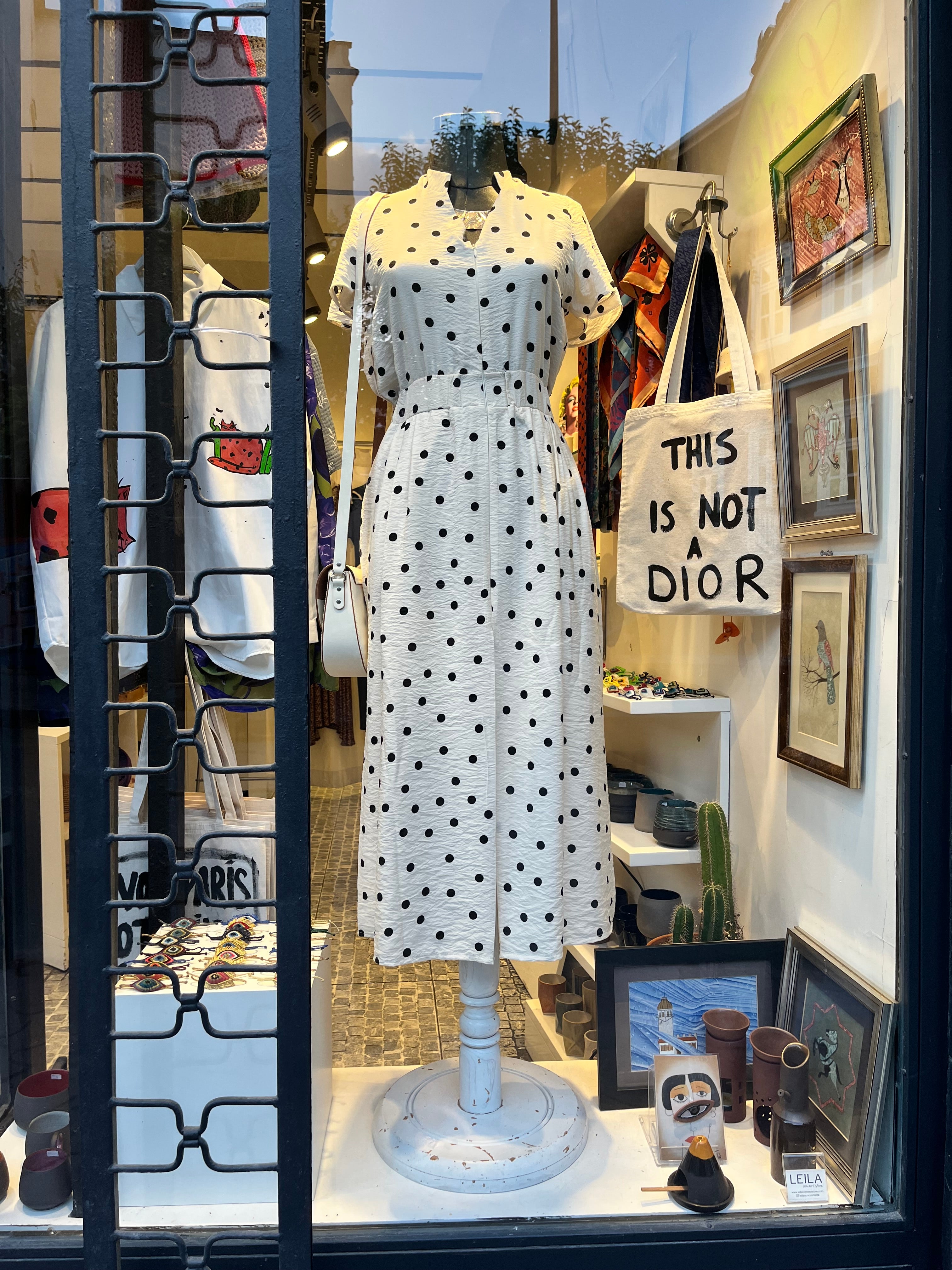 Polka Dot Midi Dress with Elastic Waist & Front Slit