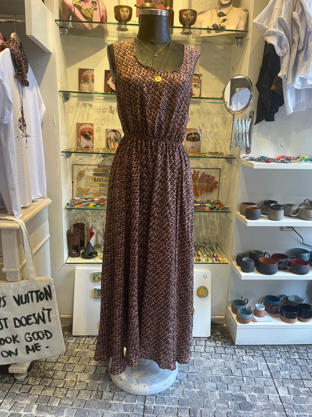 Open Back Maxi Dress | Elastic Waist | Burgundy Print
