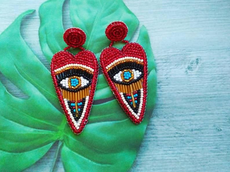 Handmade Evil Eye Heart Earrings