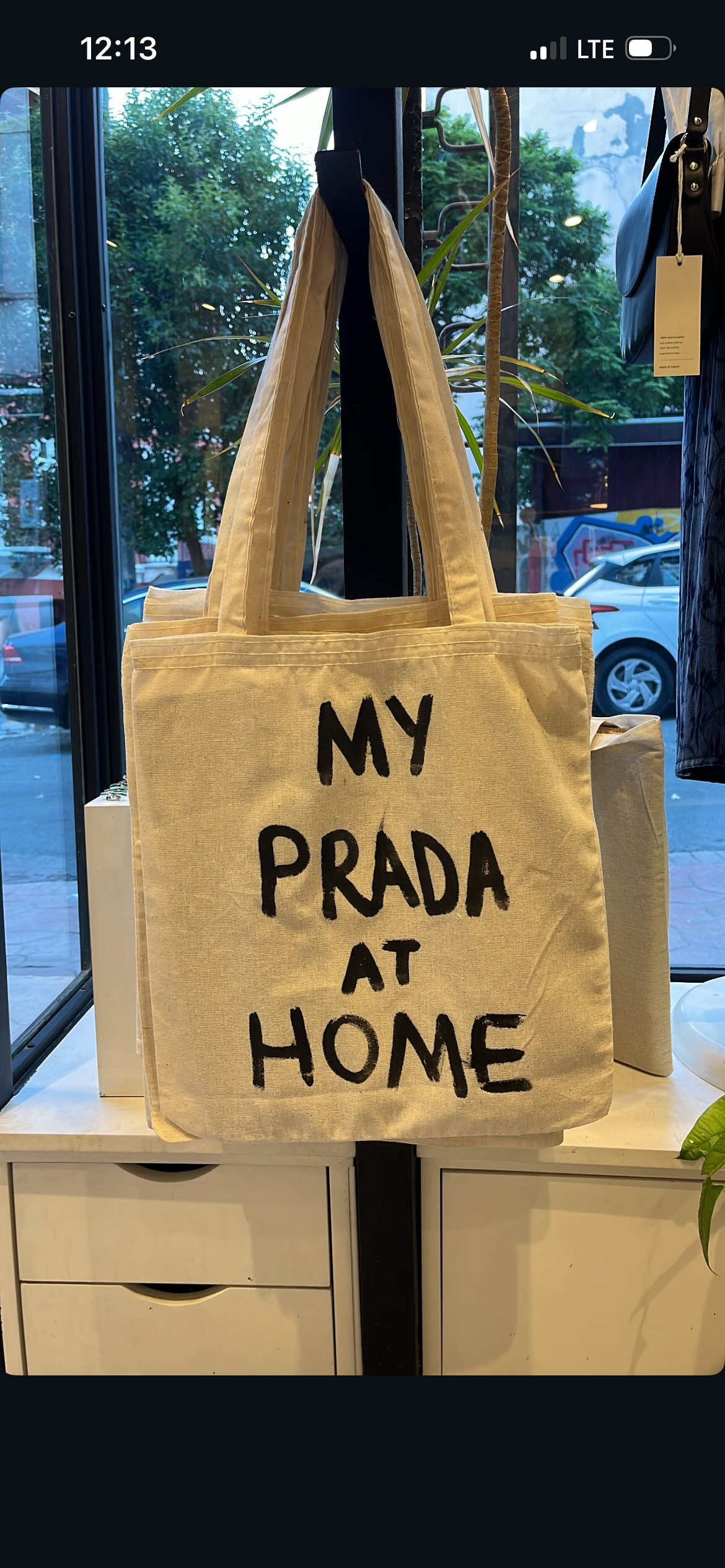 "MY PRADA AT HOME" Hand-Painted Canvas Tote Bag