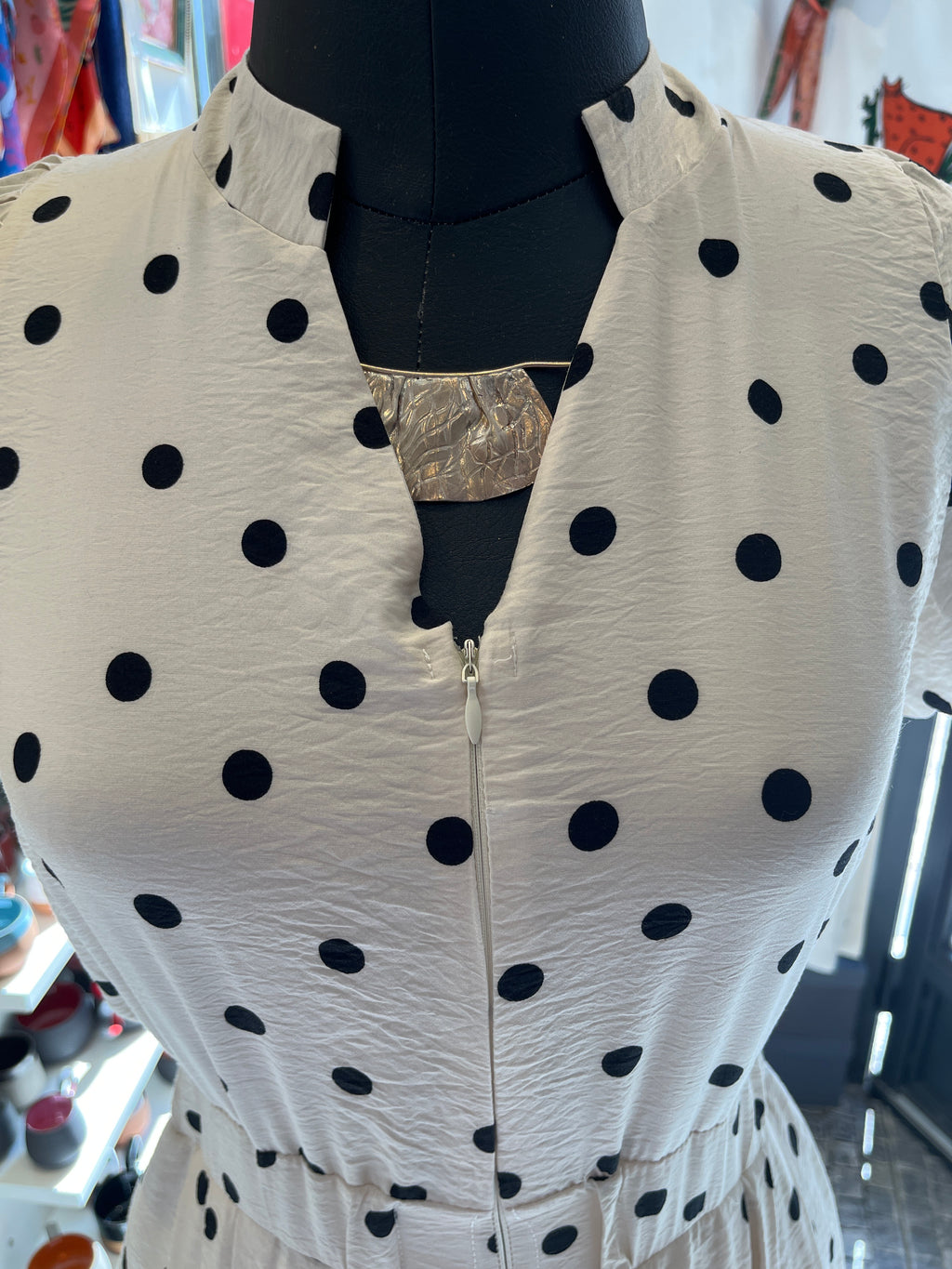 Polka Dot Midi Dress with Elastic Waist & Front Slit