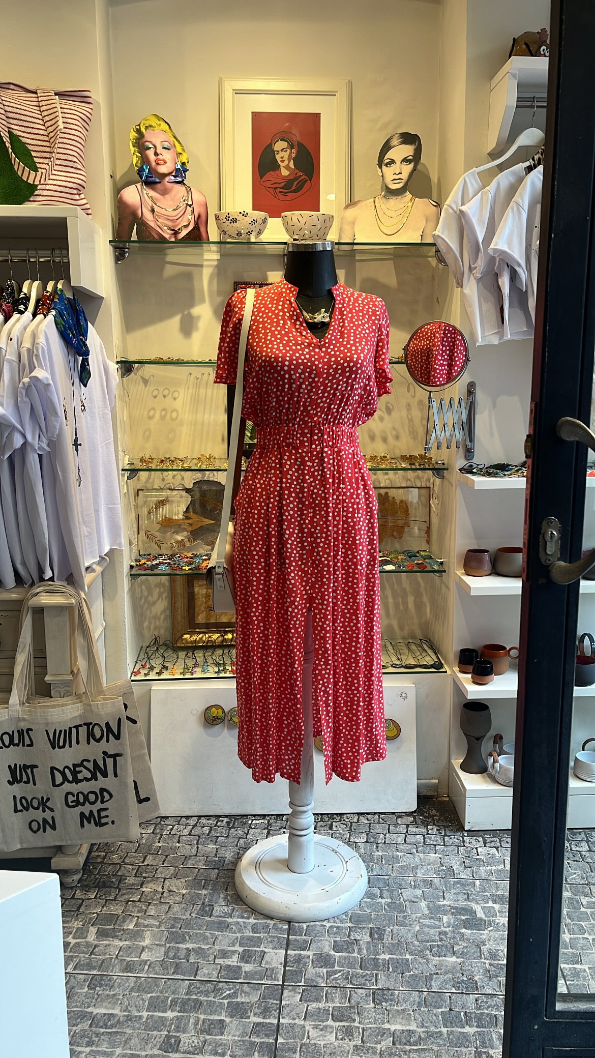 Red Polka Dot Midi Dress - Vintage Inspired Retro Dress