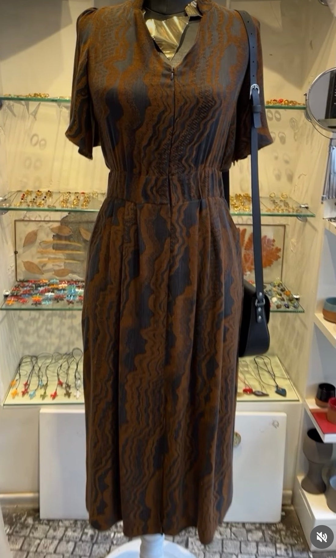 Brown Silk Midi Dress with Front Zipper - Elegant Summer Dress