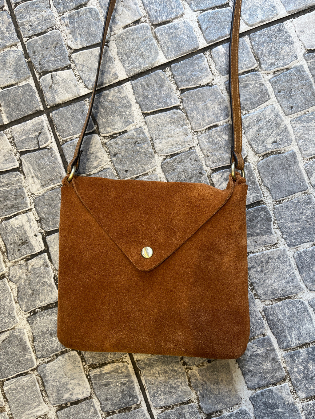 Camel Brown Suede Envelope Crossbody Bag