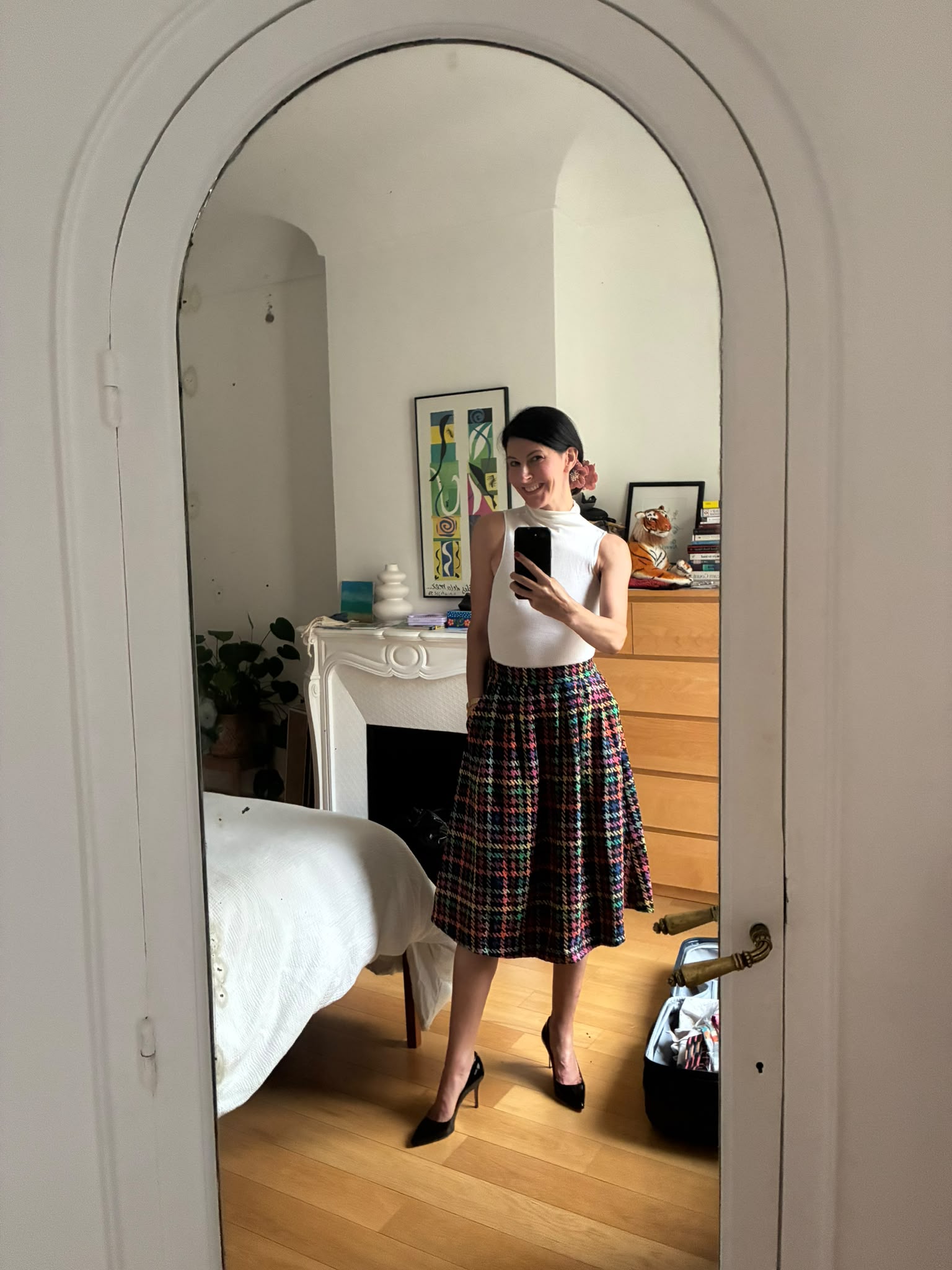 Colorful Houndstooth Midi Skirt