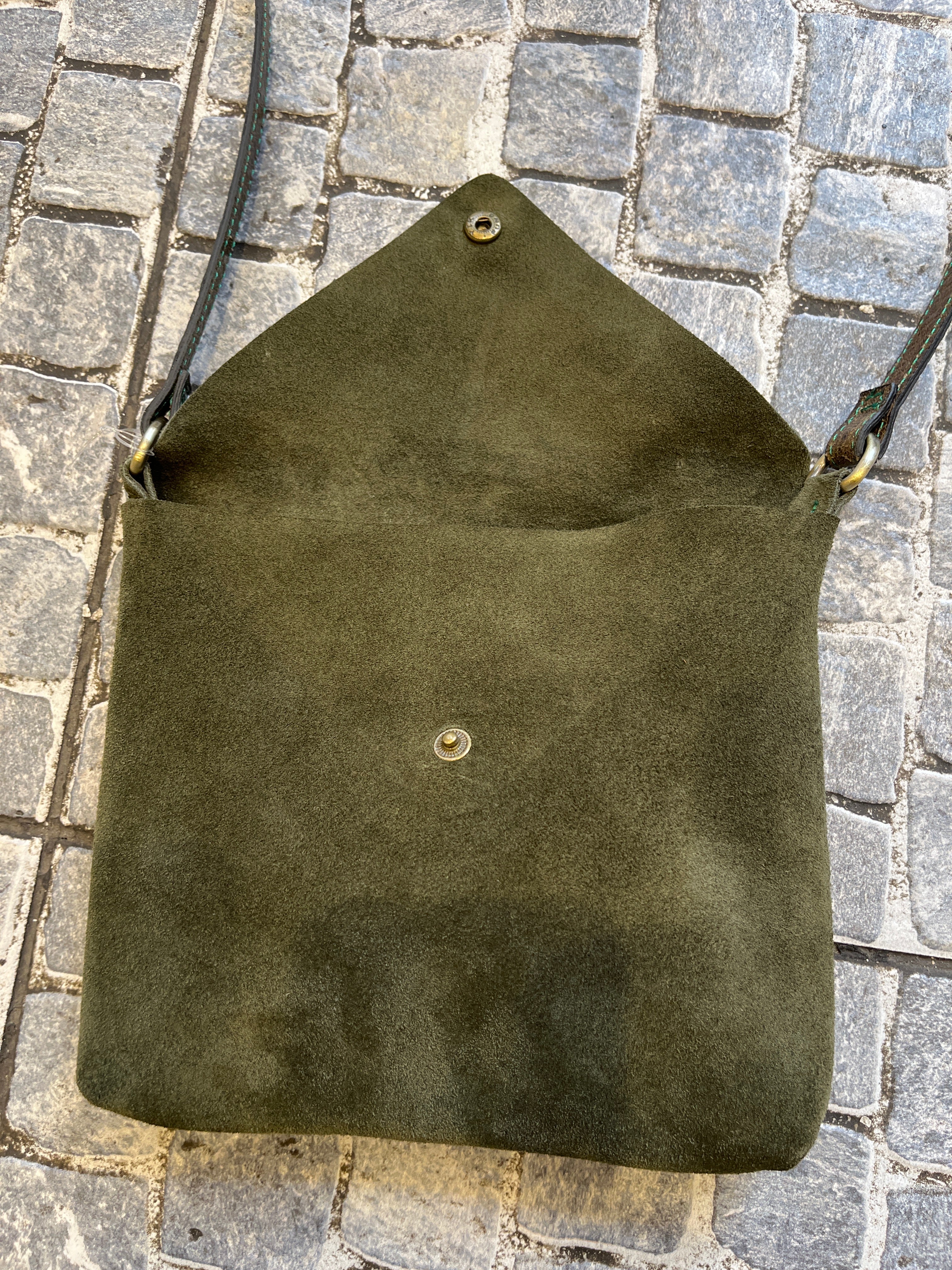 Olive Green Suede Envelope Crossbody Bag