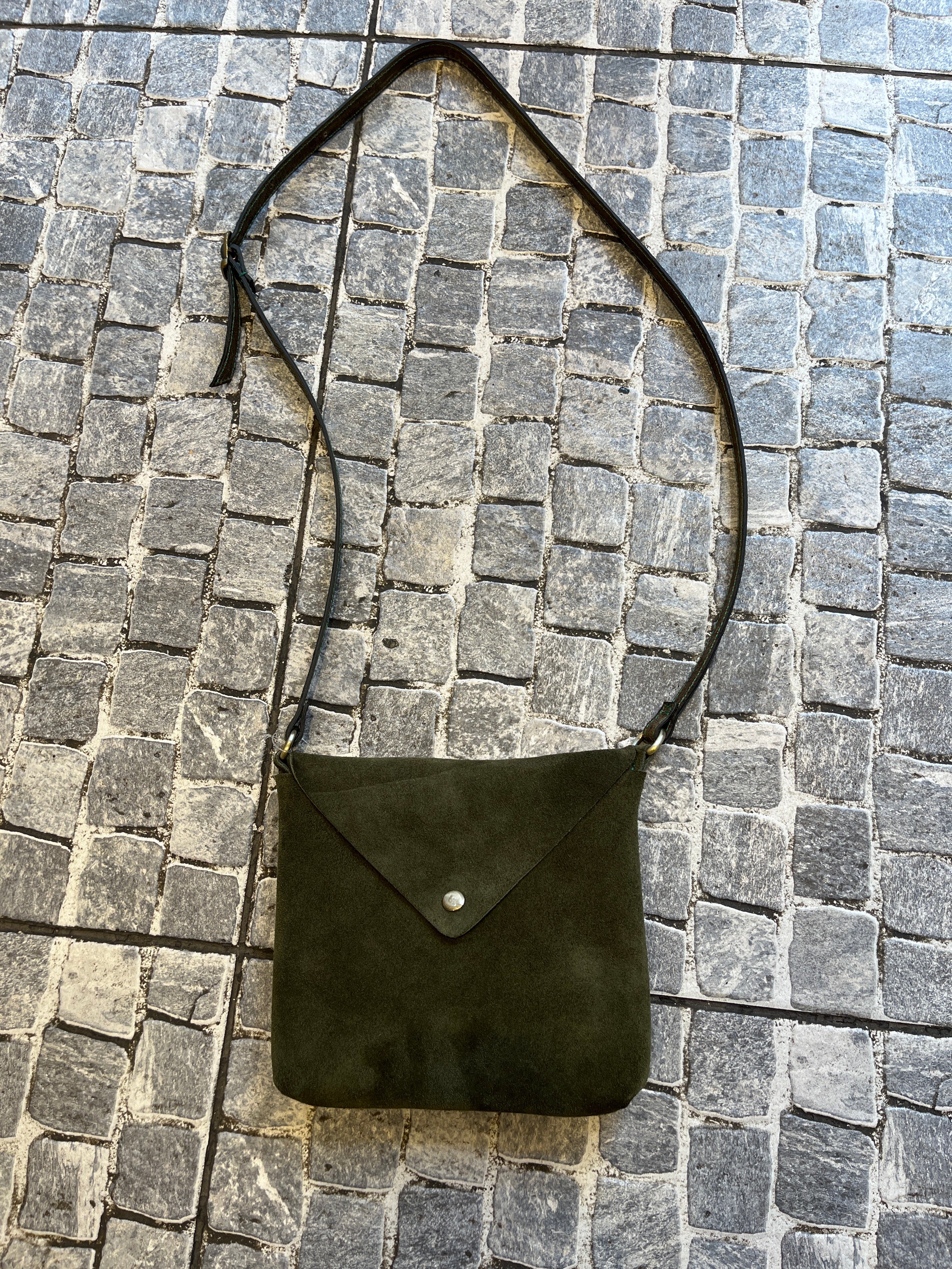 Olive Green Suede Envelope Crossbody Bag