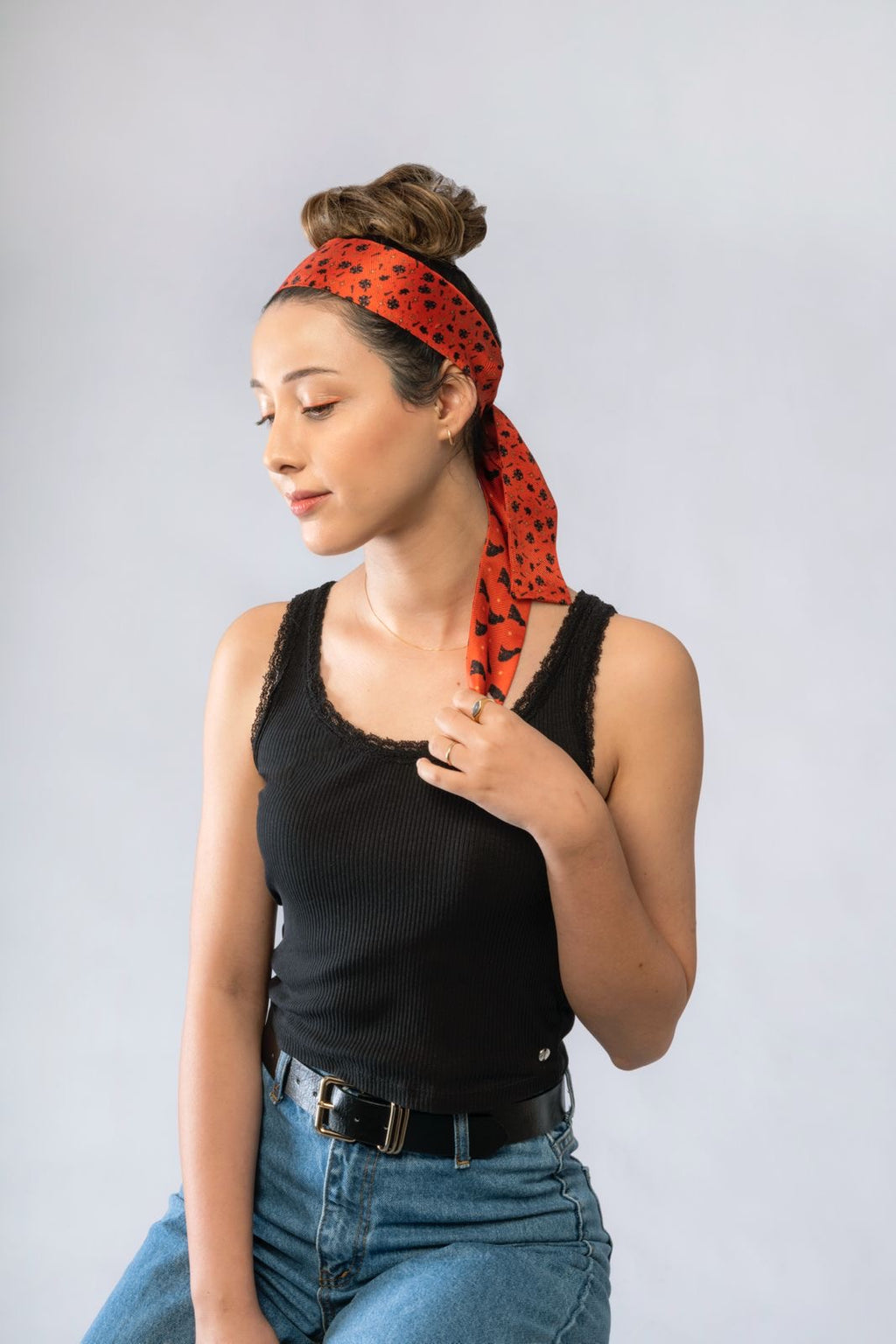 Luck Collection - 100% Pure Silk Hair Ribbon | Neck Tie - Cat Pattern