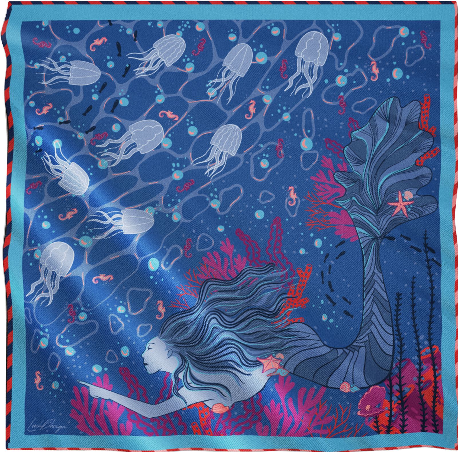 Discovery Collection Silk Scarf | Bandana - Ocean Mermaid Print