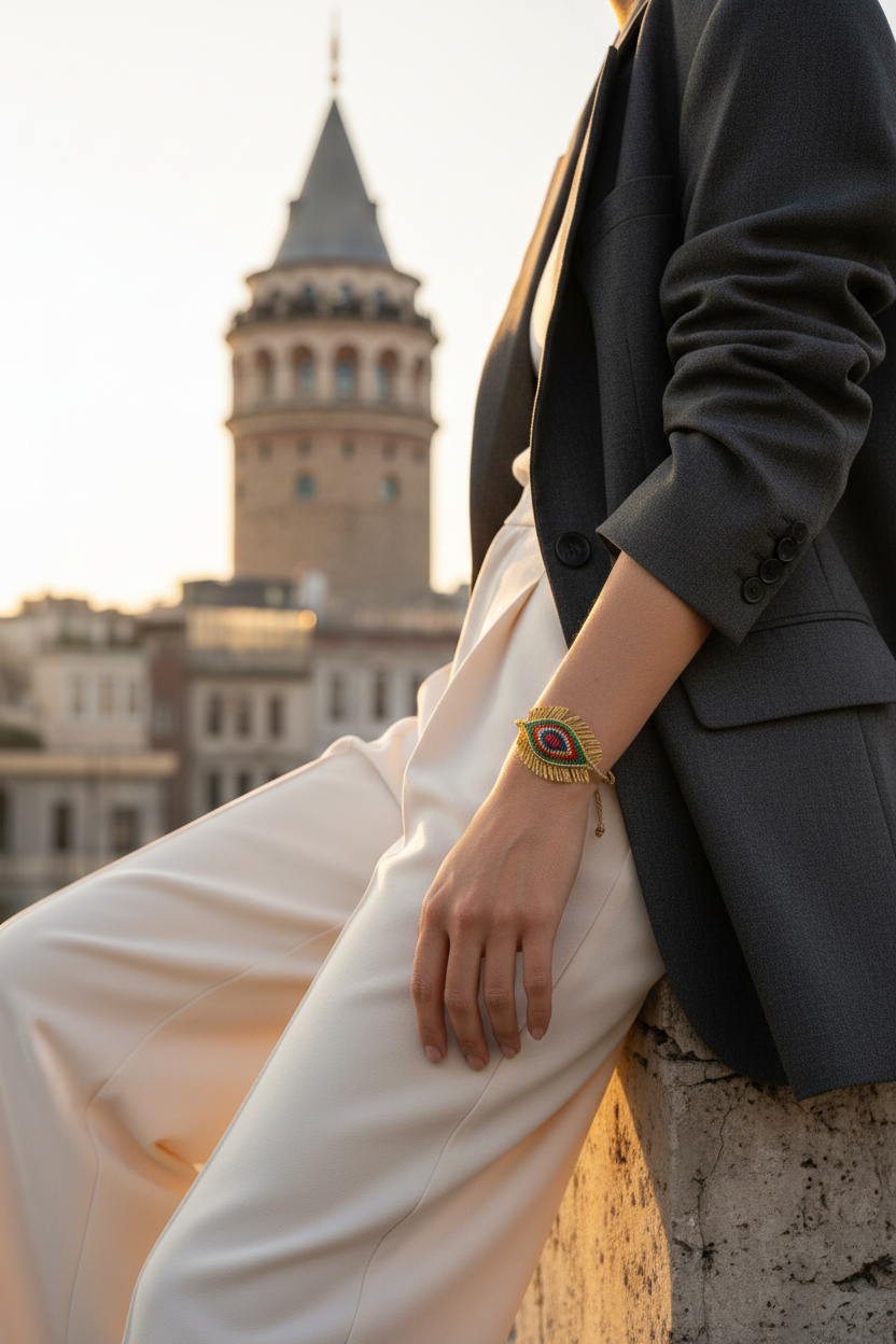 Handmade Rainbow Evil Eye Macramé Bracelet - Adjustable