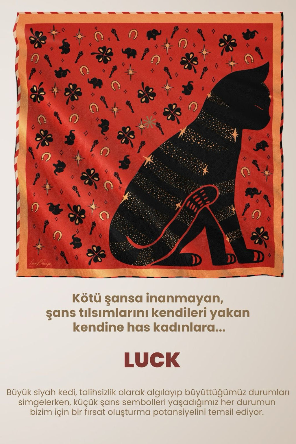 Luck Collection Silk Scarf | Bandana - Lucky Black Cat Print