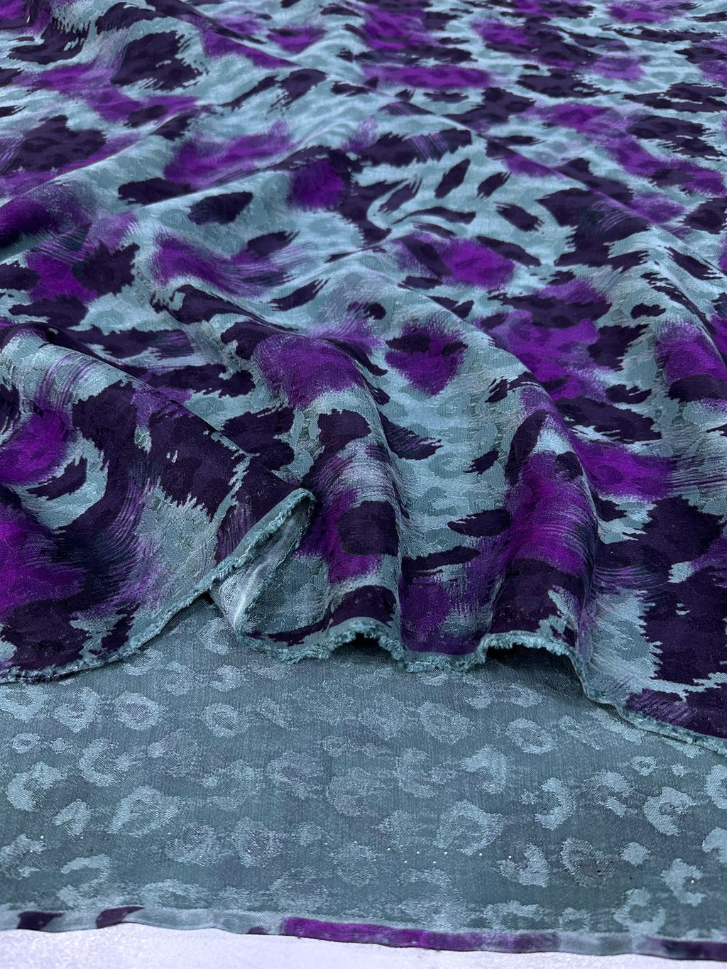 Mint & Purple Leopard Washed Silk Oversized Jacket
