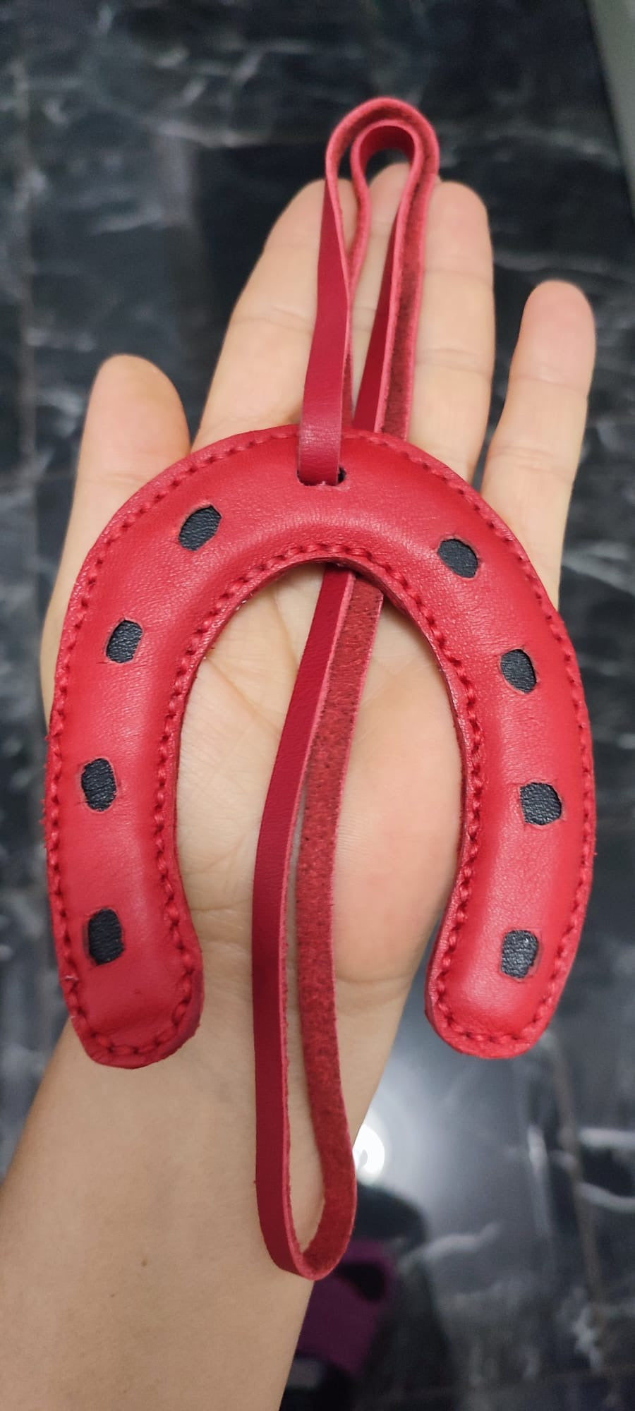 Handmade Red Leather Horseshoe Bag Charm - Lucky Charm Accessory