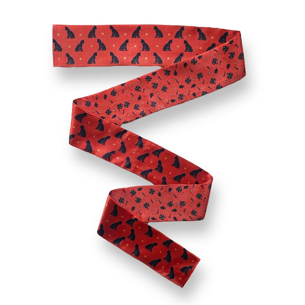 Luck Collection - 100% Pure Silk Hair Ribbon | Neck Tie - Cat Pattern