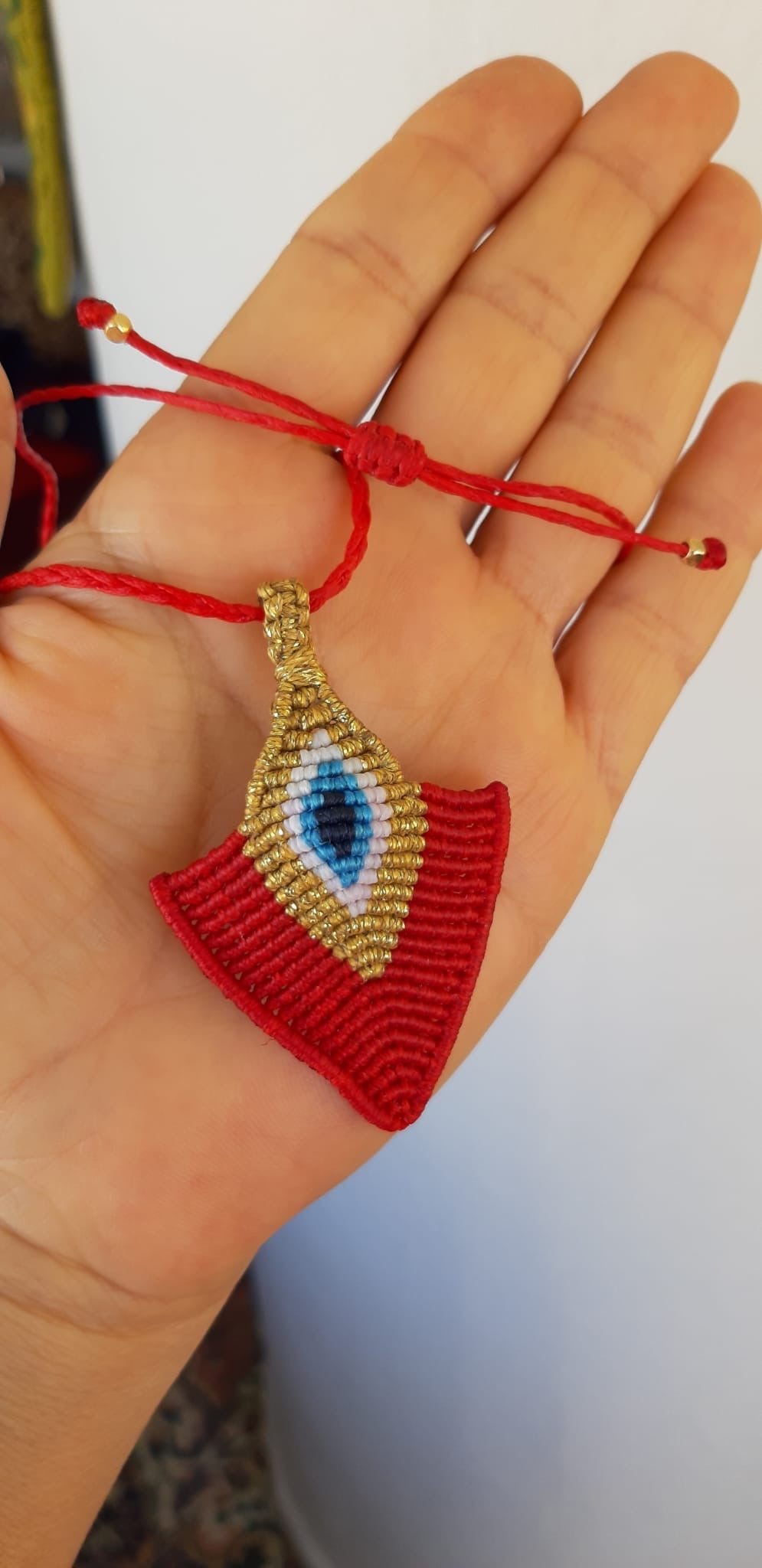 Handmade Macrame Evil Eye Necklace - Red - Adjustable
