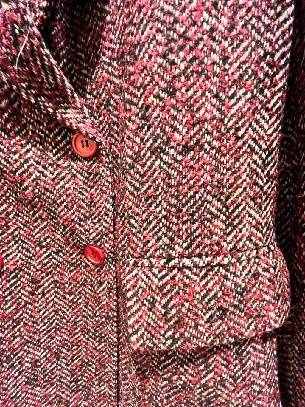 Premium Pink Tweed Blazer with Red Satin Buttons