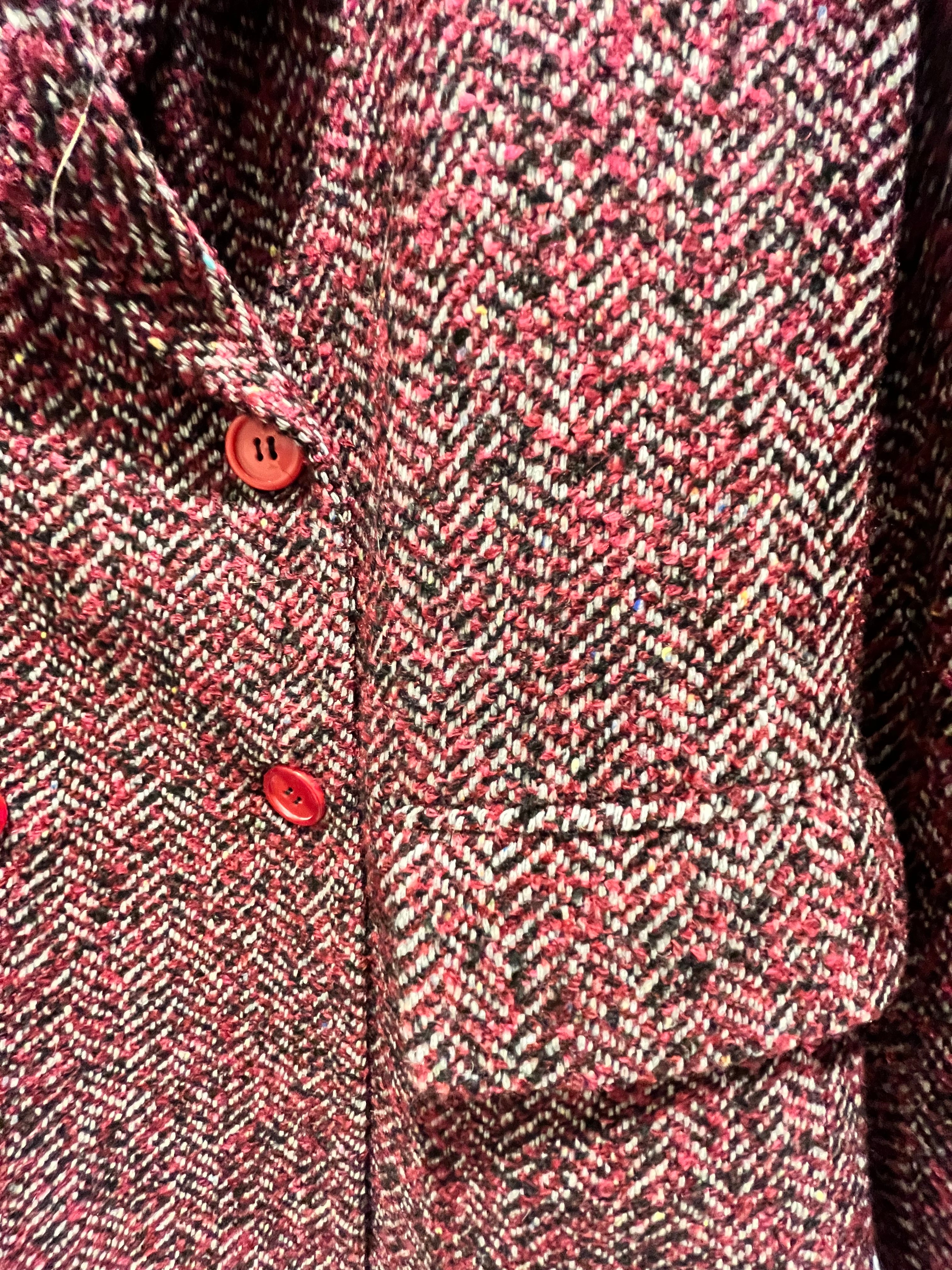Premium Pink Tweed Blazer with Red Satin Buttons