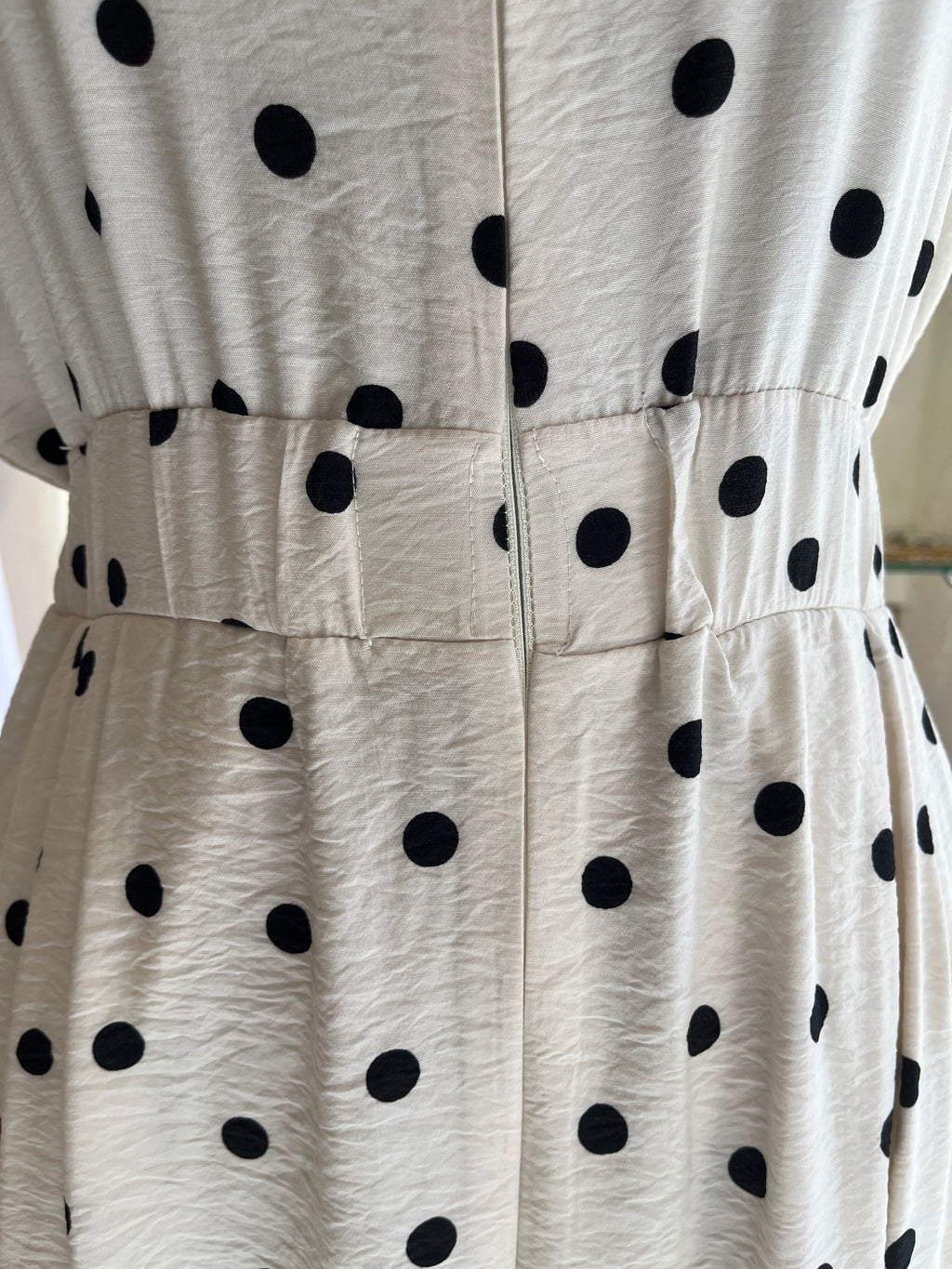 Polka Dot Midi Dress with Elastic Waist & Front Slit