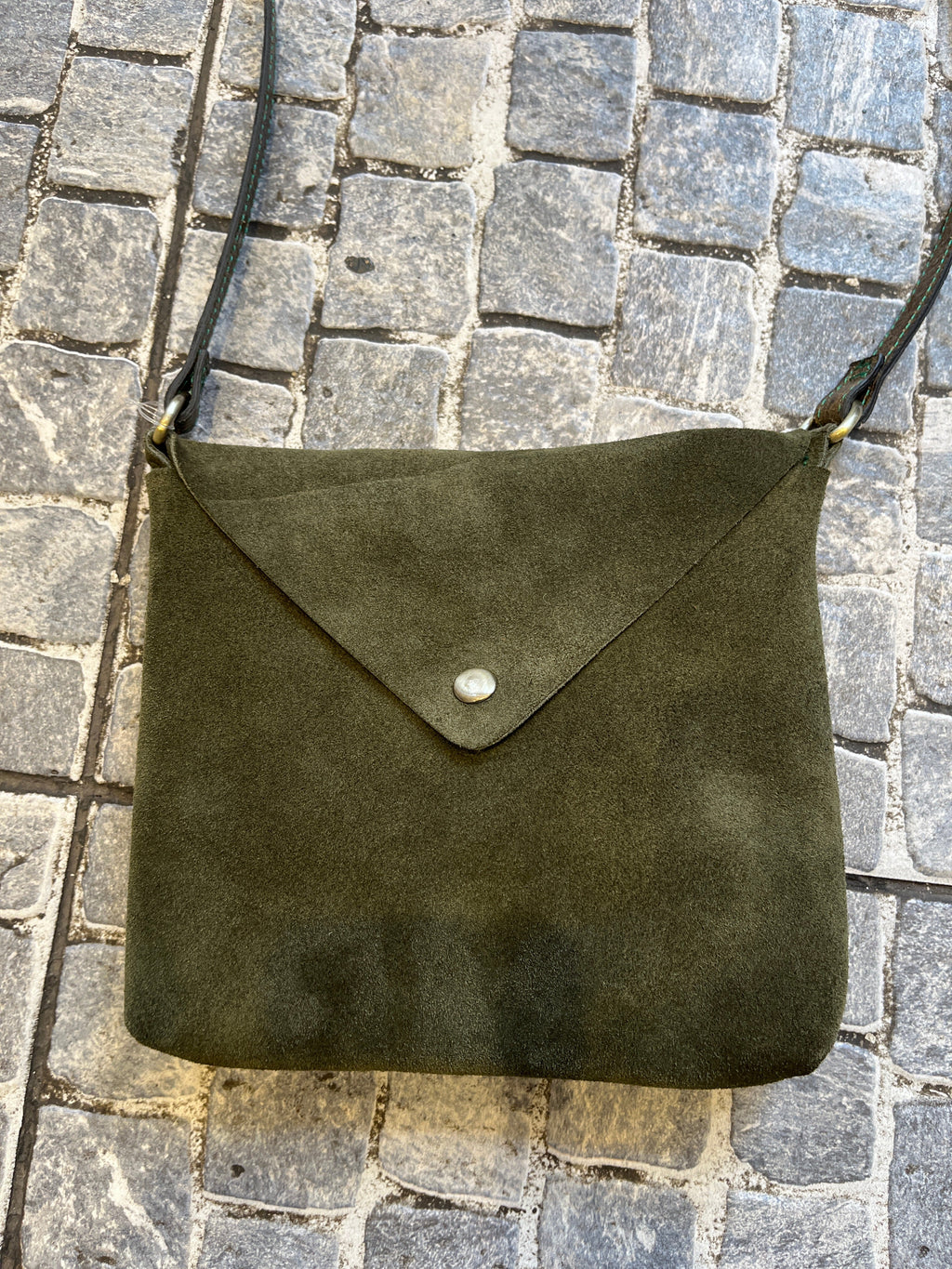 Olive Green Suede Envelope Crossbody Bag
